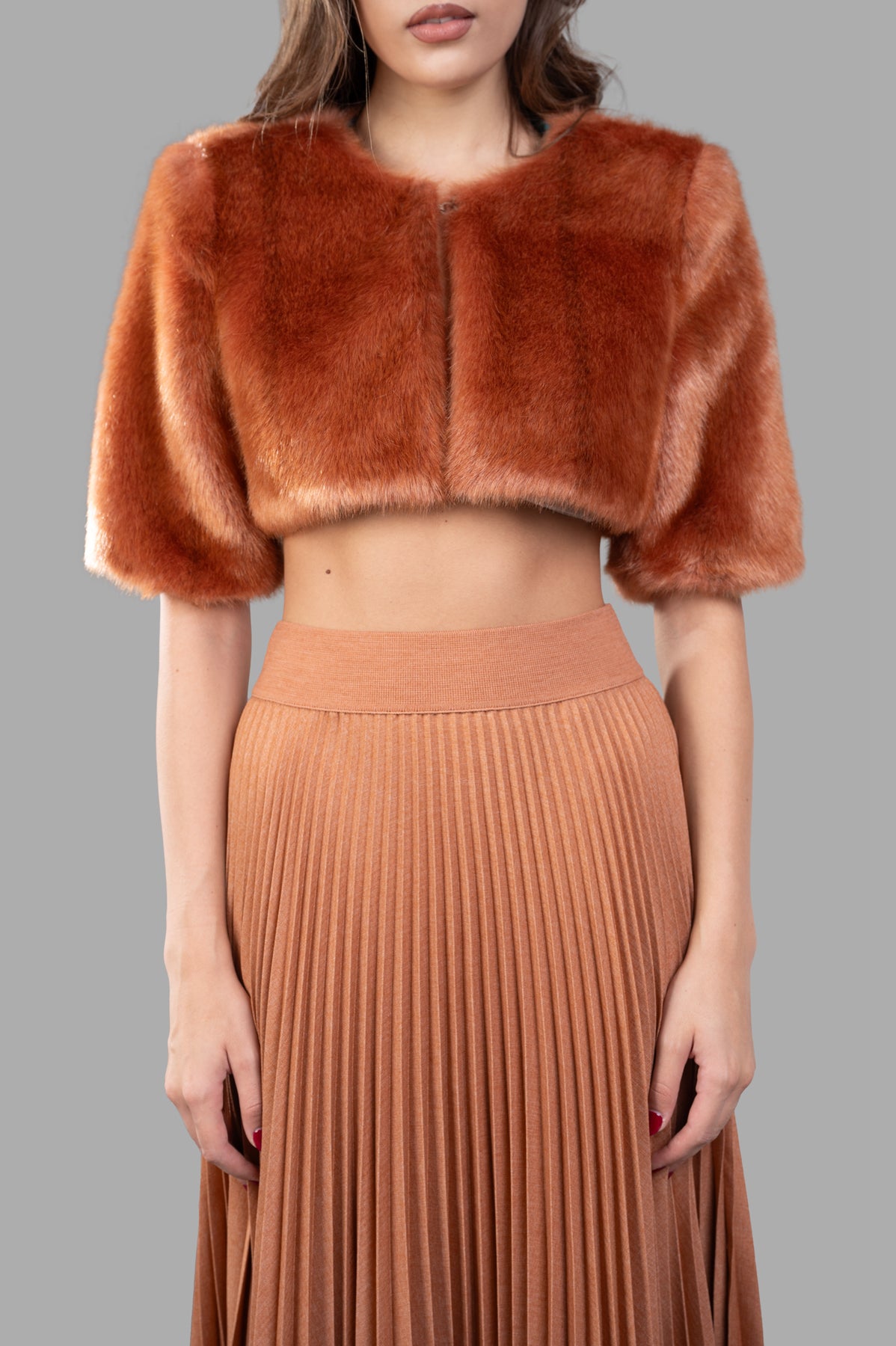 Alabama Muse Cropped Faux-fur Jacket in Visone, featuring soft texture and a stylish cut, perfect for trendy layering.
