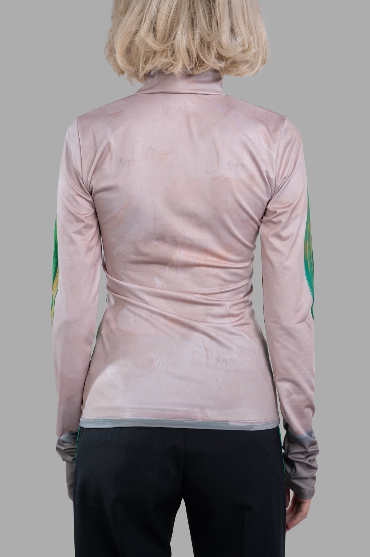 MSGM Floral-print Top showcased from the back, featuring a striking multicolor design and high neck with long sleeves.
