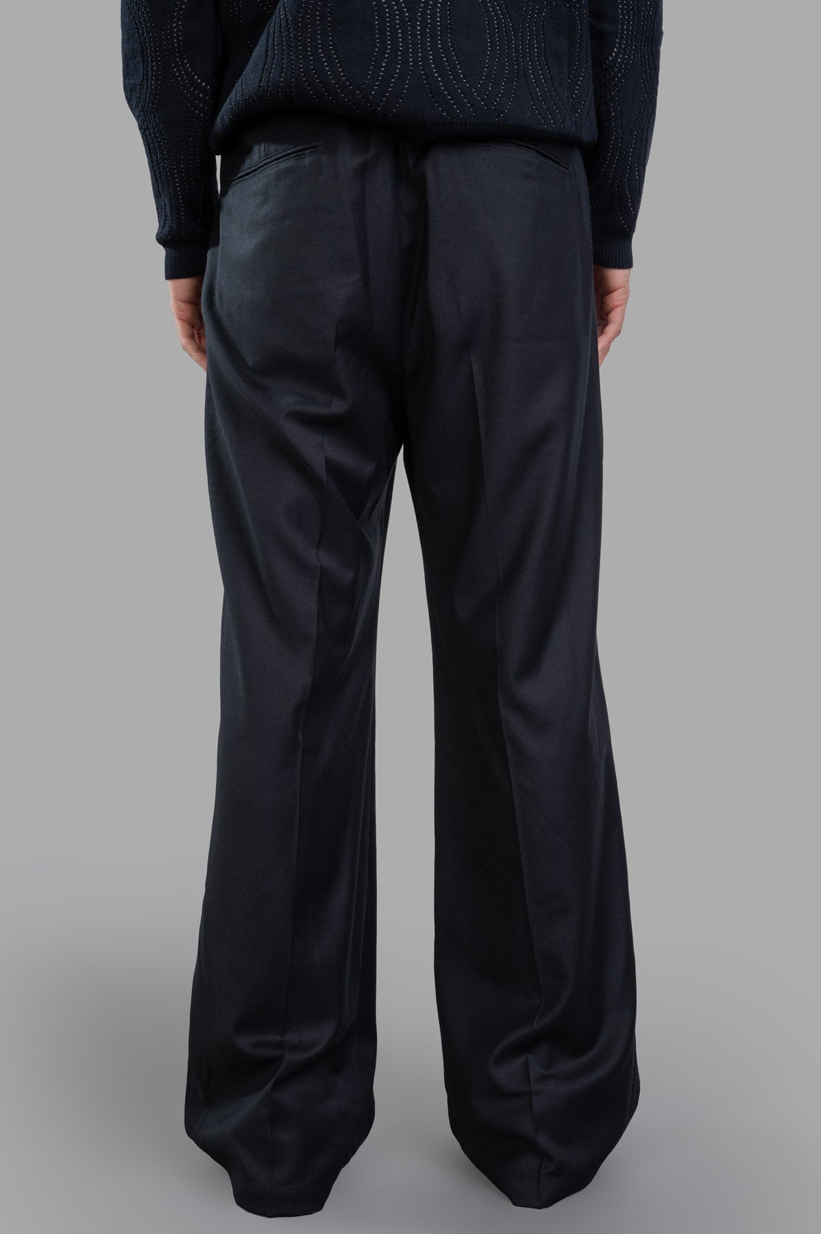 Attachment Straight-leg Trousers, back view showing comfortable fit and polished finish in black wool blend. Perfect for.