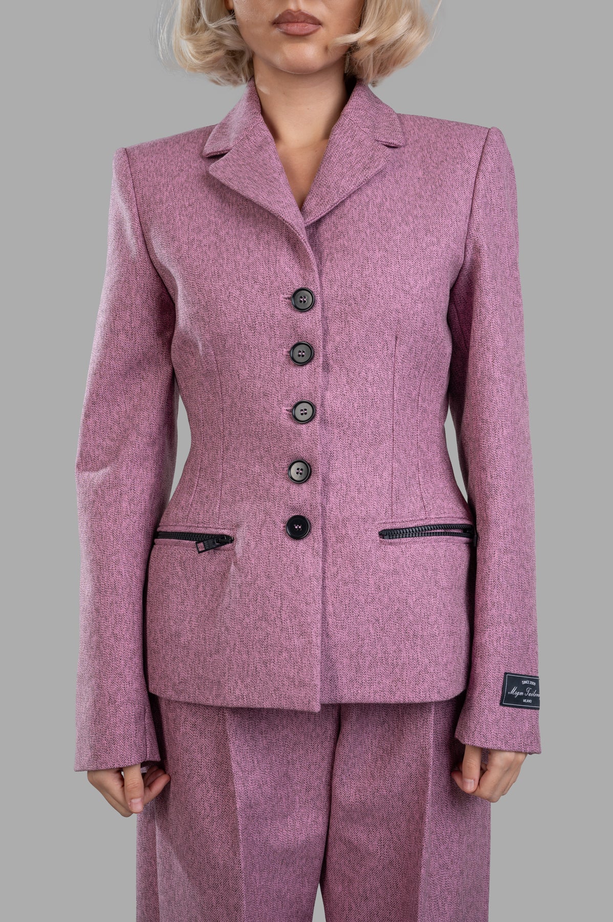 MSGM Single-breasted Blazer in pink, featuring front button closure, notched lapels, and zippered pockets for added style.