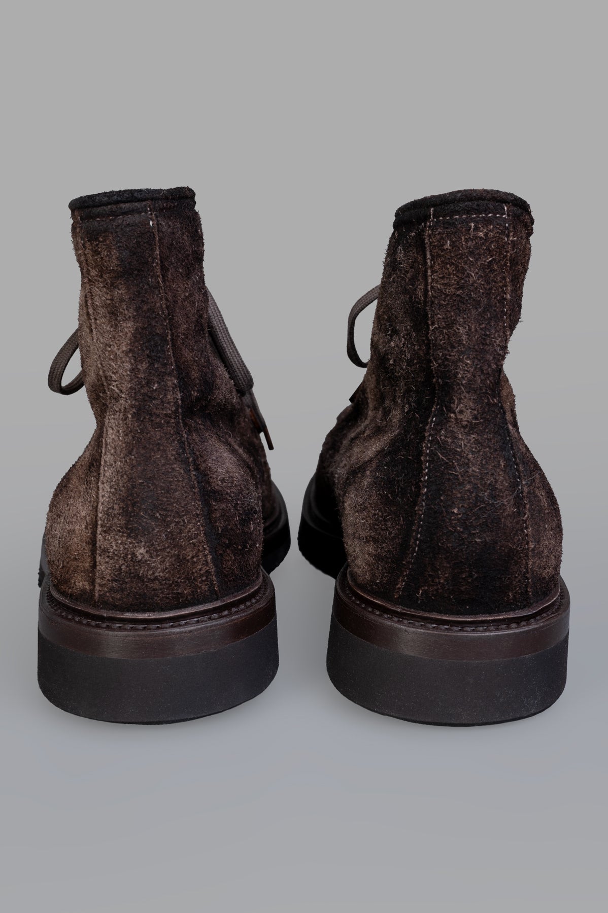 Shoto. Suede Lace-up Shoes in brown, showcasing the back view with premium suede texture and stylish round-toe design.