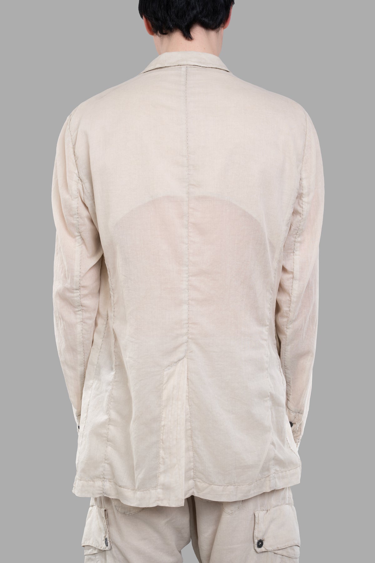 Masnada Single-breasted Lightweight Blazer shown from the back, highlighting the ecru cotton fabric and back vent detail.