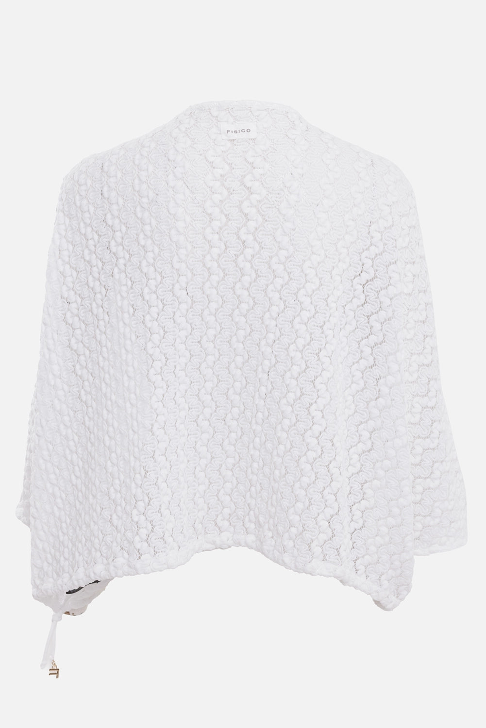 Fisico women's stretch lace blouse in White, back view, wide sleeves and small neckline label