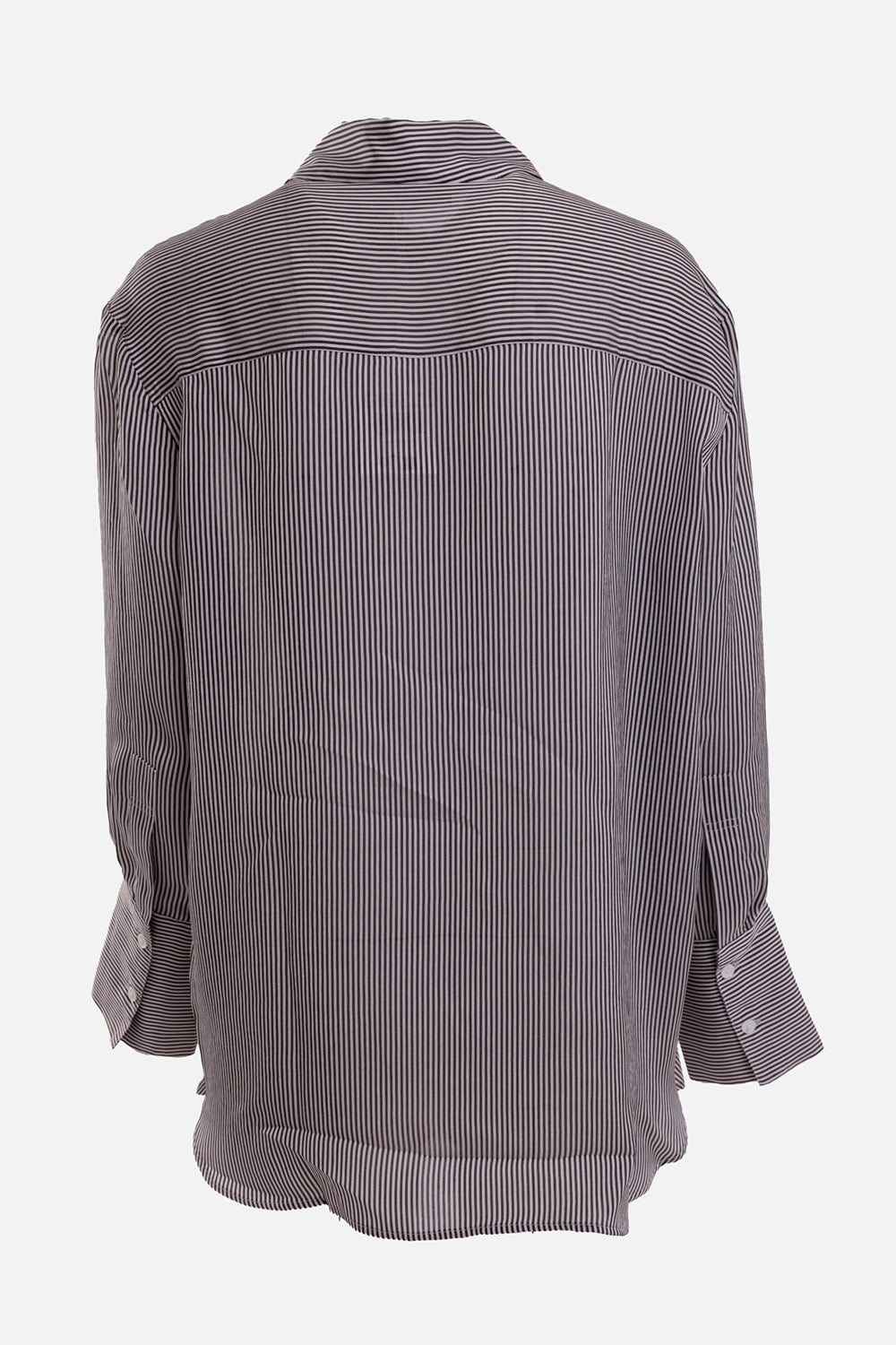 Anine Bing women's striped shirt in white and black, back view with contrast yoke and wide cuffs