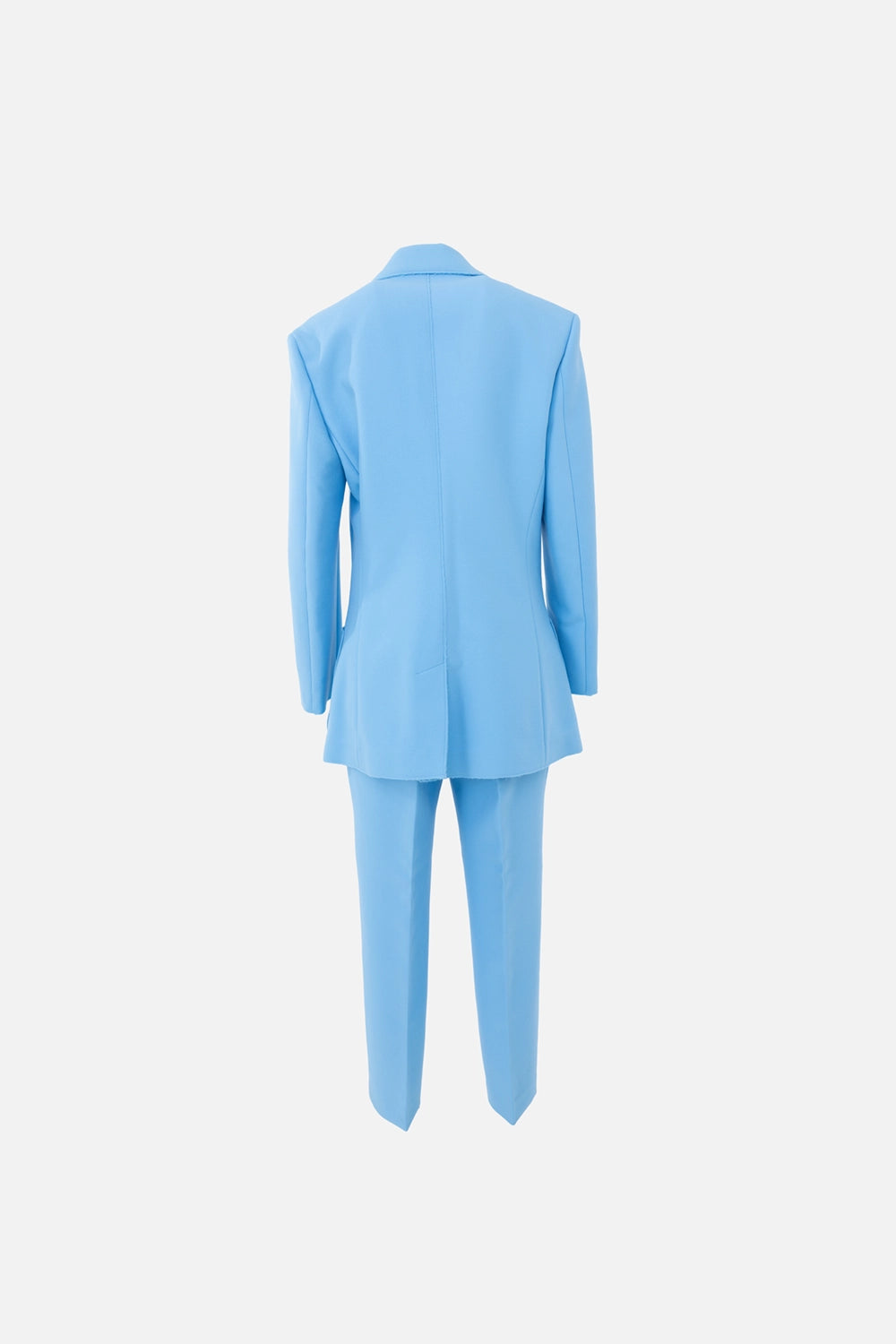 Pre-owned MSGM suit set in sky blue, back view, blazer and trousers with clean center seam