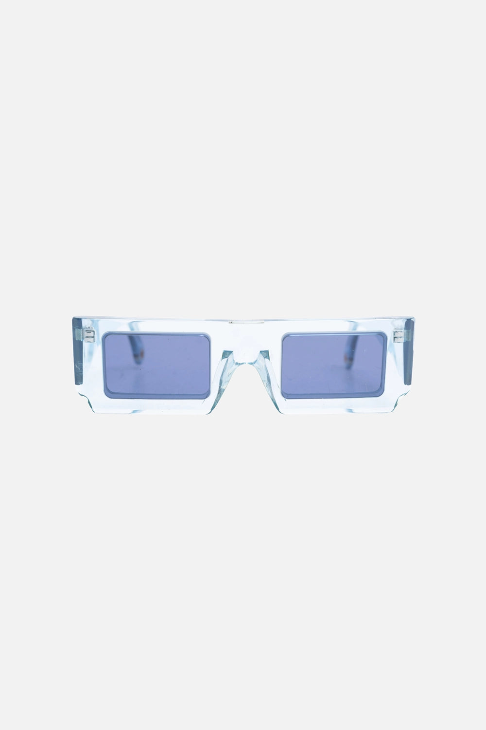 Pre-owned Jacquemus sunglasses in light blue, front view, rectangular translucent frame and tinted lenses