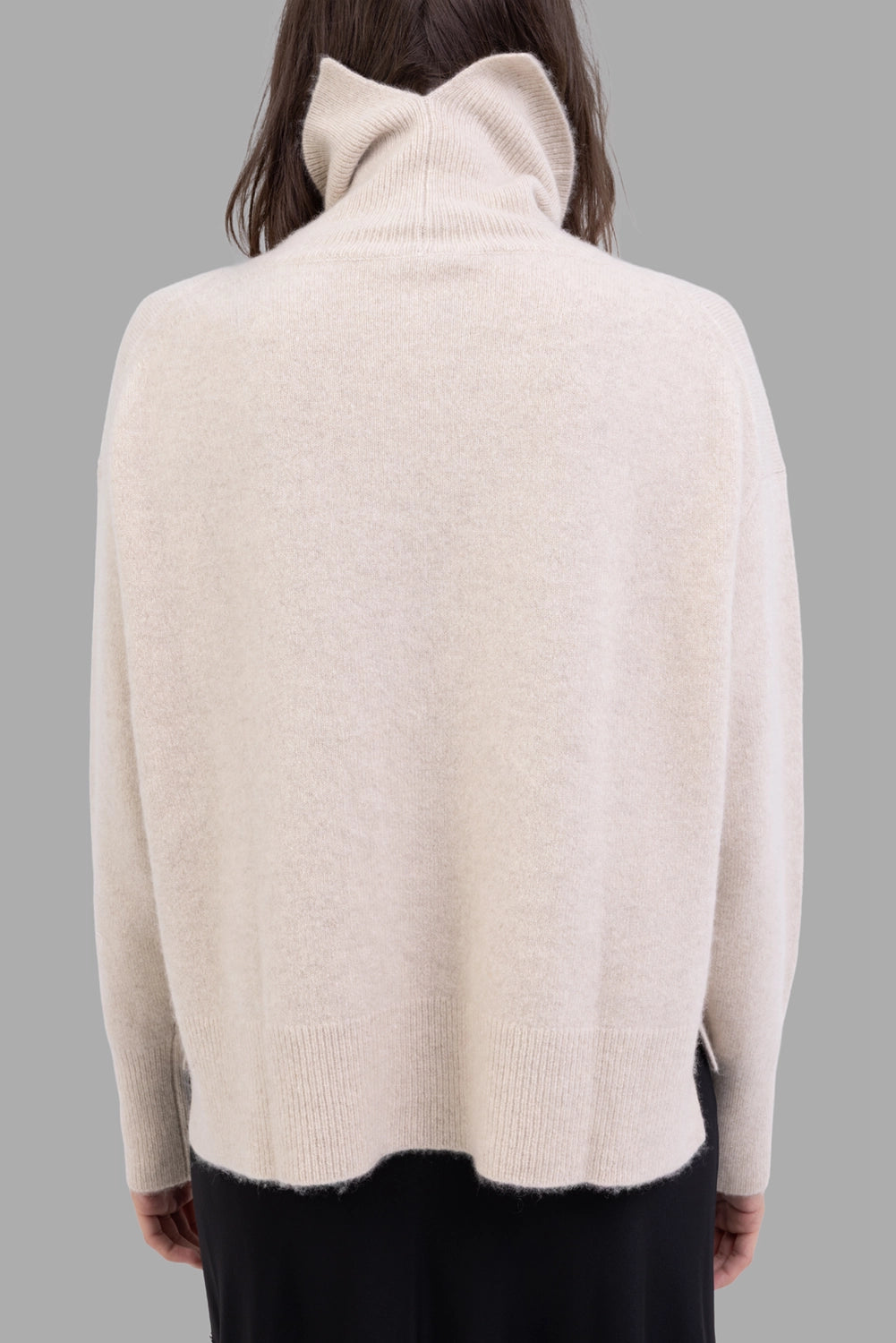 JOSEPH women turtleneck sweater in Affogato, back view, soft brushed texture and straight hem.