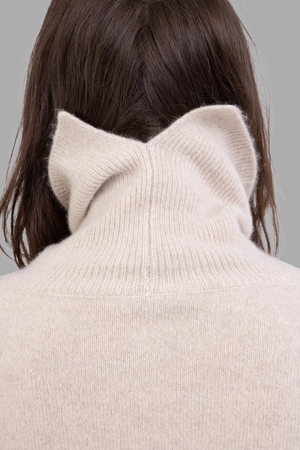 JOSEPH women turtleneck sweater in Affogato, collar detail, chunky rib high neck.