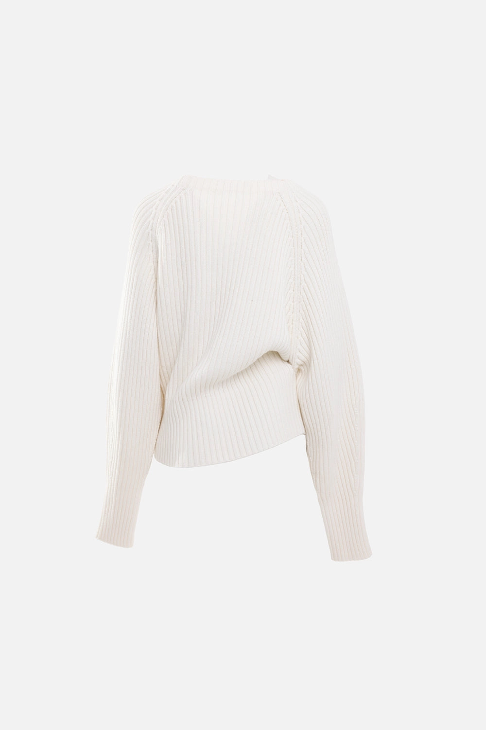A.W.A.K.E. Mode women's ribbed sweater in ivory, back view, wide neckline with fitted ribbed waist