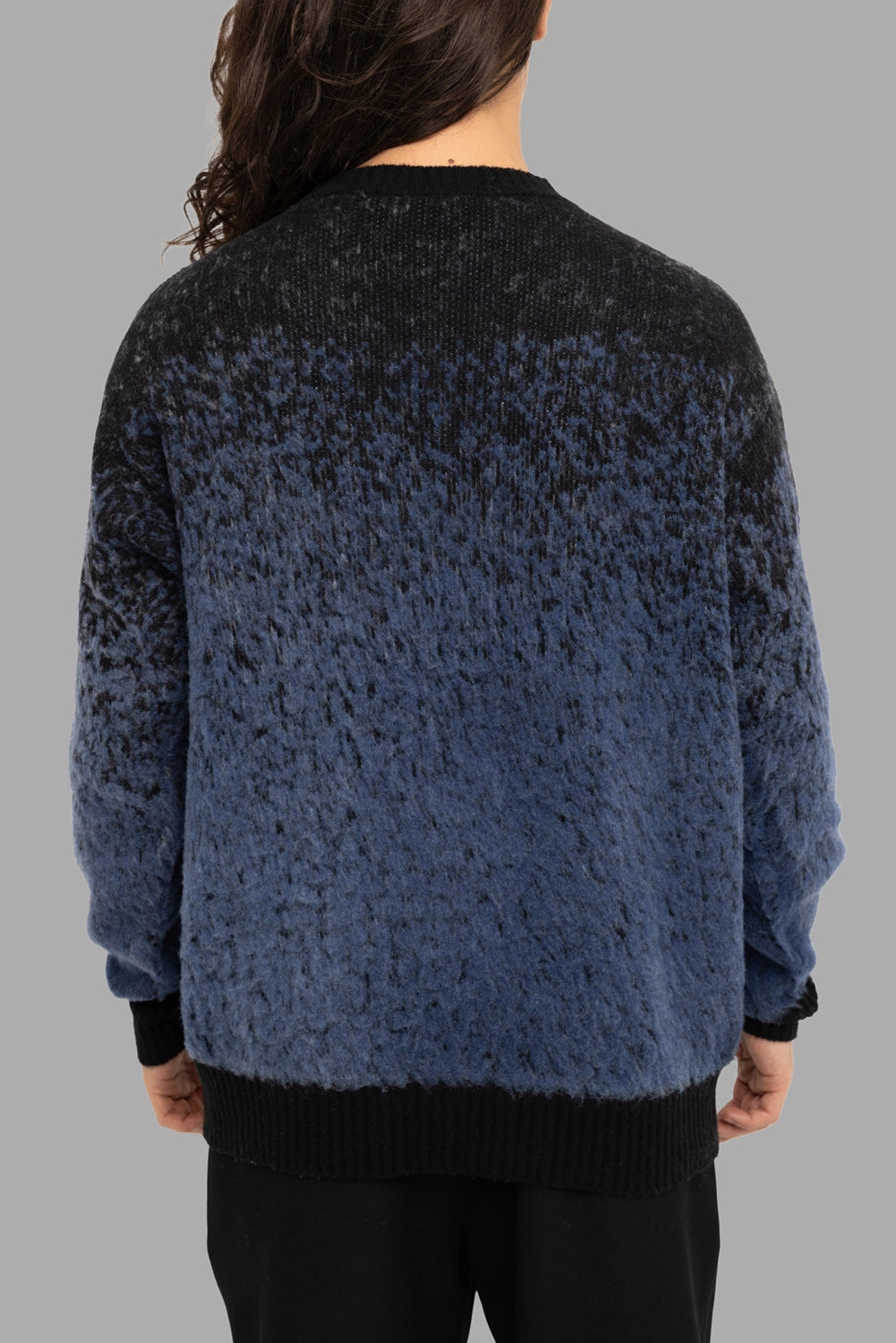 Avant Toi men’s sweater in Midnight, back view, ombré fade with ribbed hem and cuffs