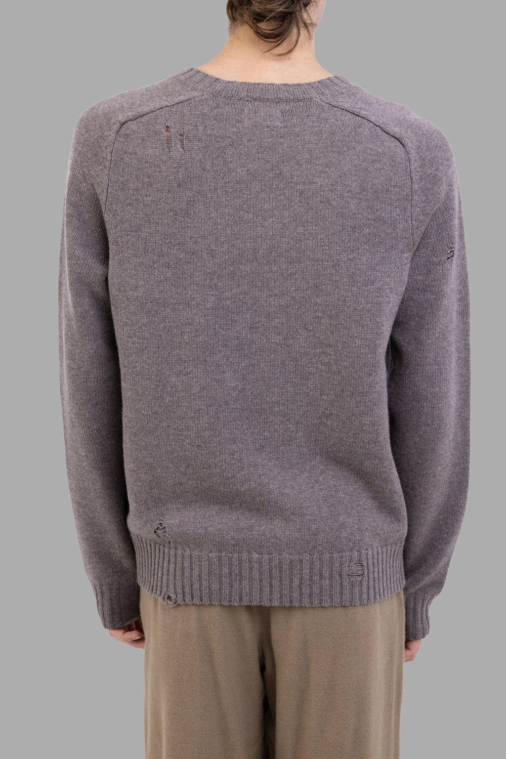 Zadig & Voltaire sweater in taupe, back view, raglan seams with small distressed holes