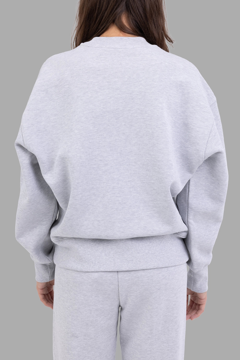 MSGM women's sweatshirt in grey melange, back view, dropped shoulders and ribbed hem
