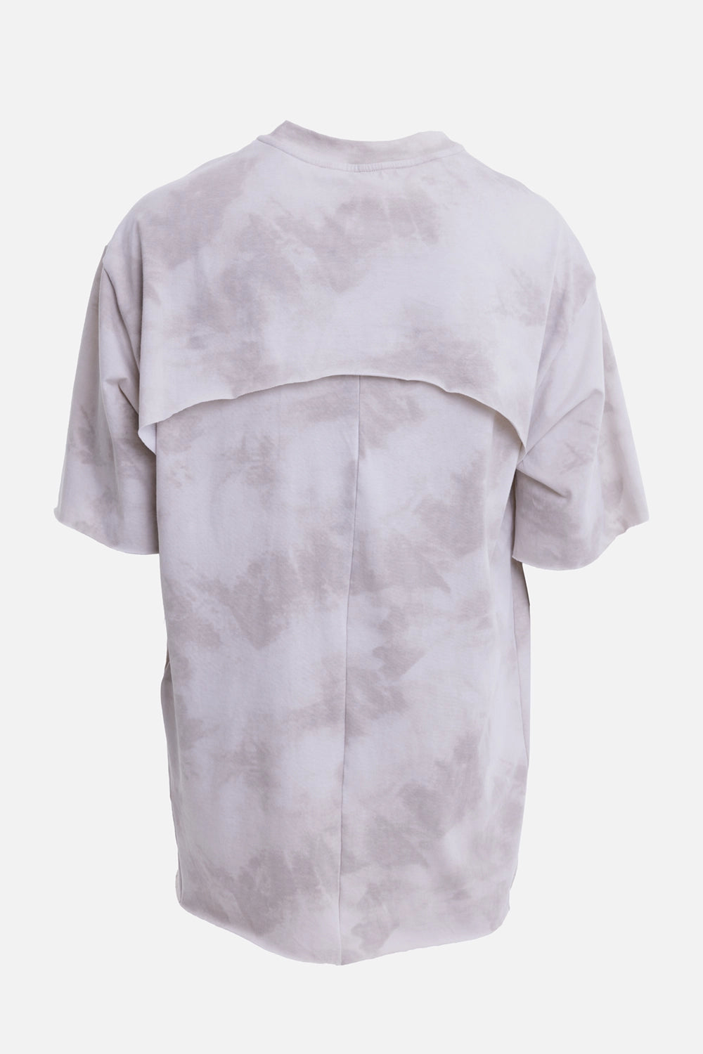 Justin Gall men's blotch beige cotton T-shirt, back view with layered yoke panel