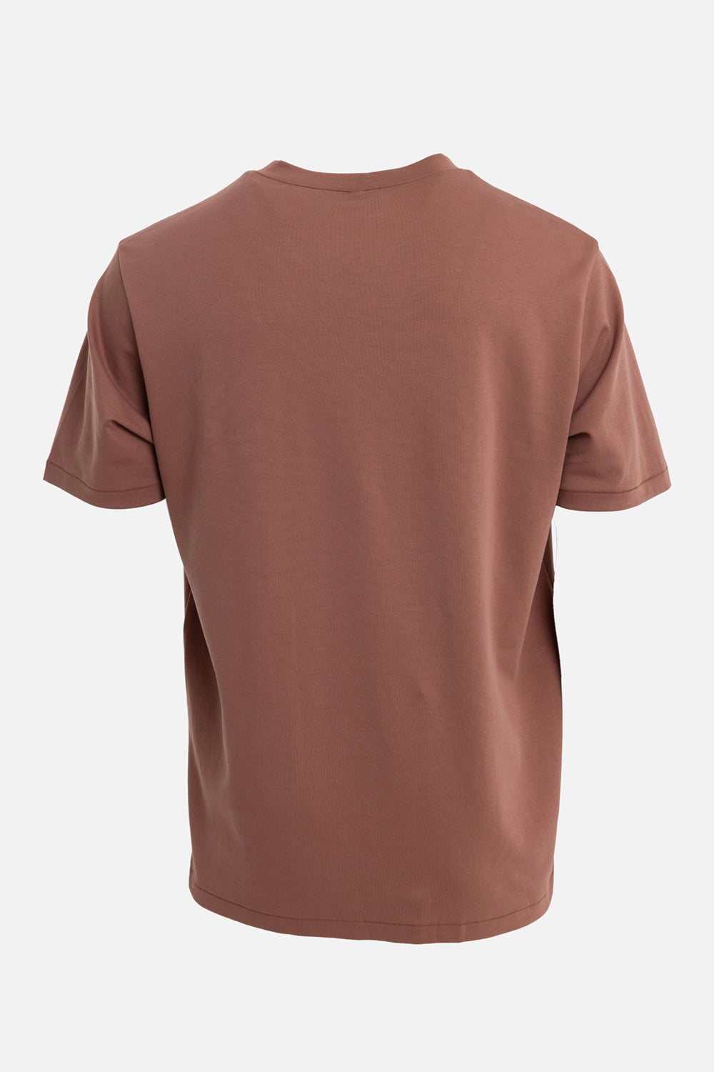 Attachment men's brown T-shirt, back view, clean rear panel and straight hem