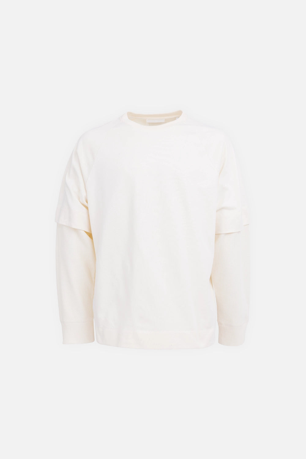 Helmut Lang men's T-shirt in winter white, front view, raglan seams and layered long sleeves