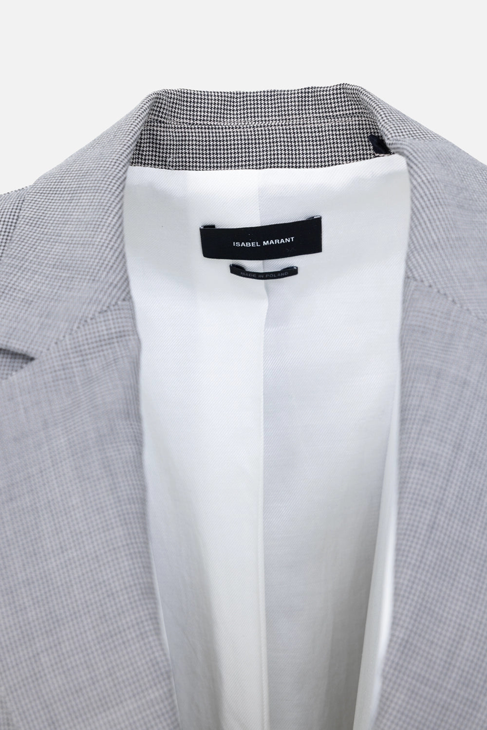 Pre-owned Isabel Marant women's blazer in grey, neck label close-up, Isabel Marant label on lining