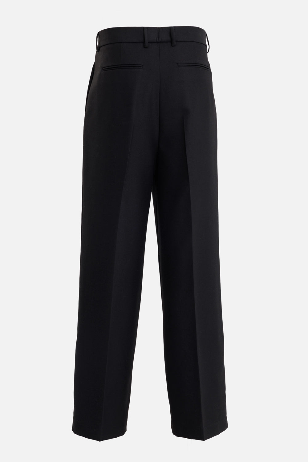 MSGM men's tailored trousers in black, back view with dual welt pockets and belt loops