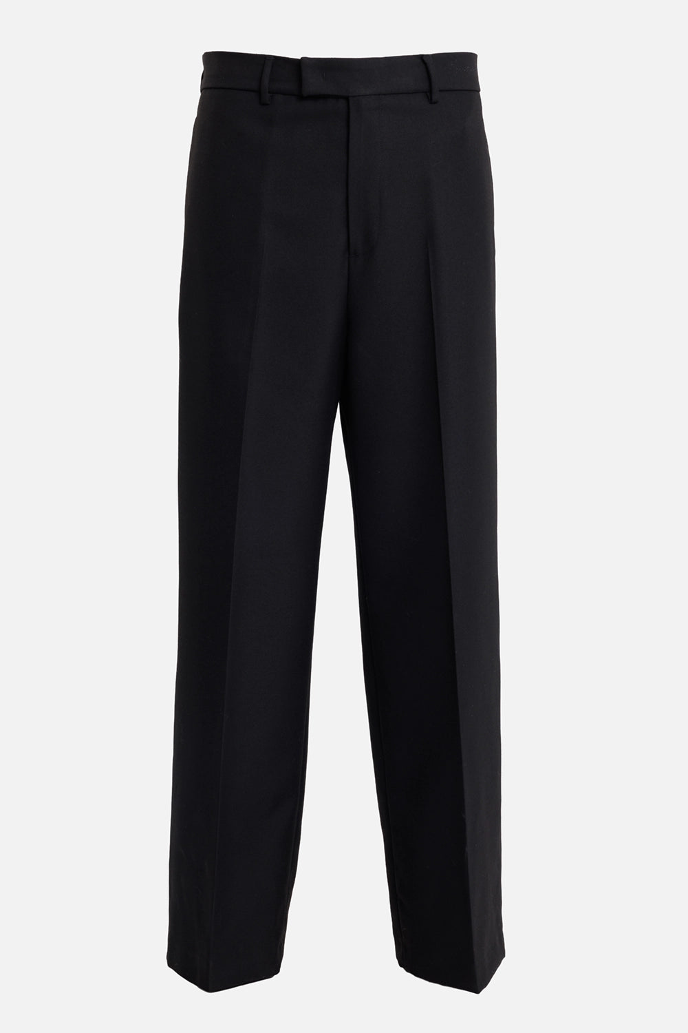 MSGM men's tailored trousers in black, front view with pressed creases and concealed fastening