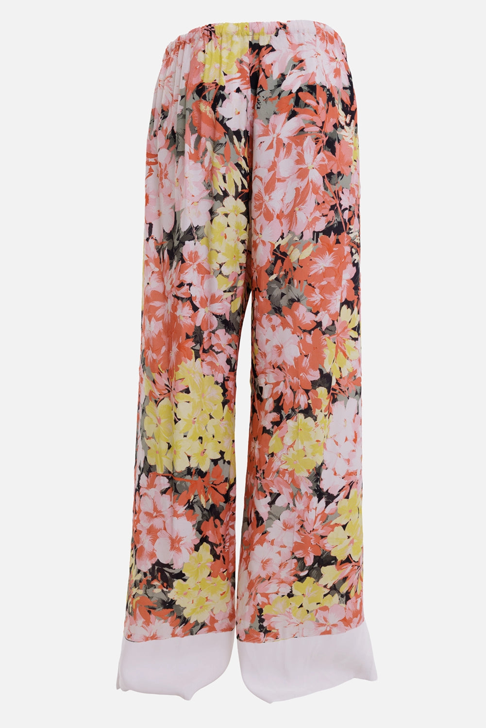 Dries Van Noten women tailored trousers in fuchsia floral, back view, elasticated waistband