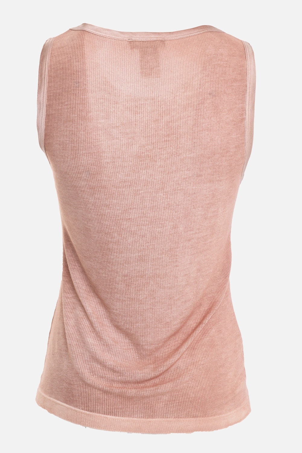 Avant Toi women's tank top in antique rose, back view, straight hem and soft ribbed knit surface