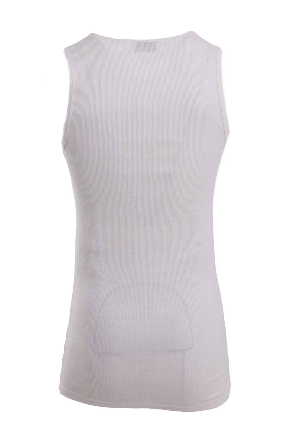 Vivienne Westwood men's tank top in off white, back view with plain ribbed finish and sleeveless cut