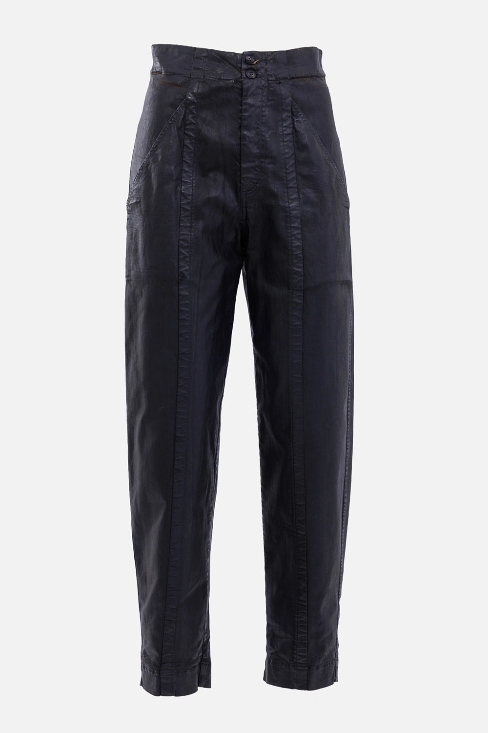 Gentryportofino women's Dark Dust trousers, front view with double-button waist and long vertical panel seams