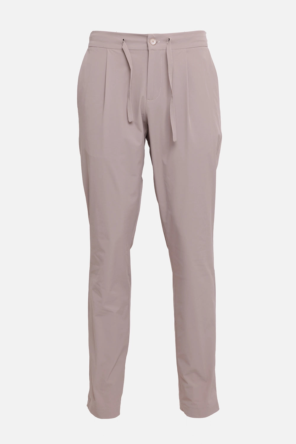 Gaëlle Paris men's trousers in fango, front view, pleated waist and button fastening