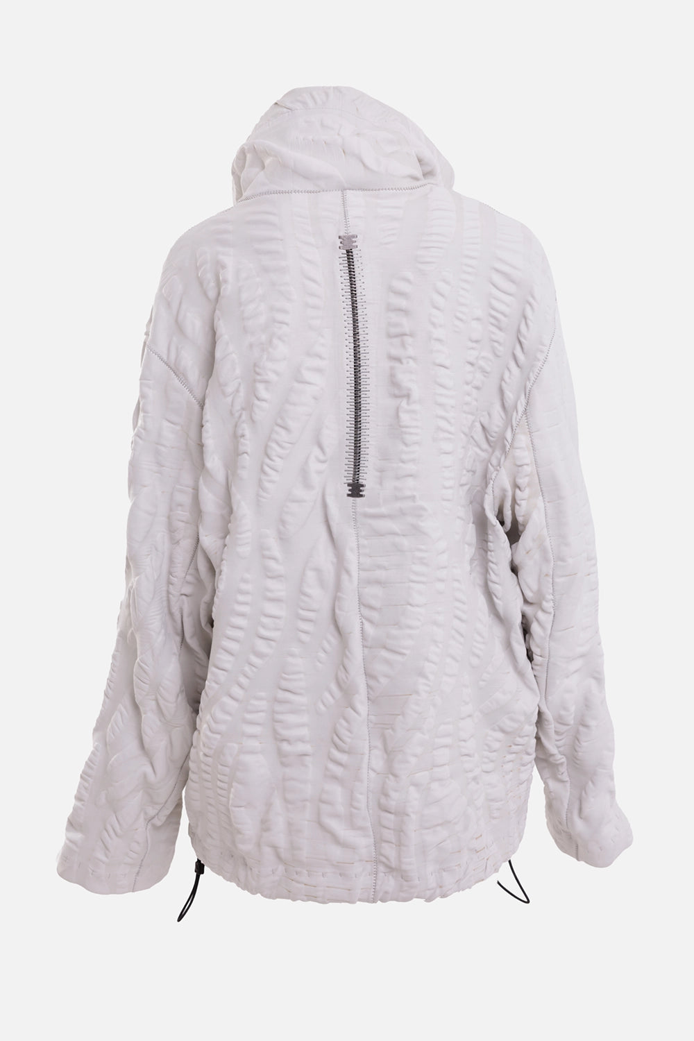 Isaac Sellam Experience women's white jacket, back view with exposed spine zip and curved shoulder seams