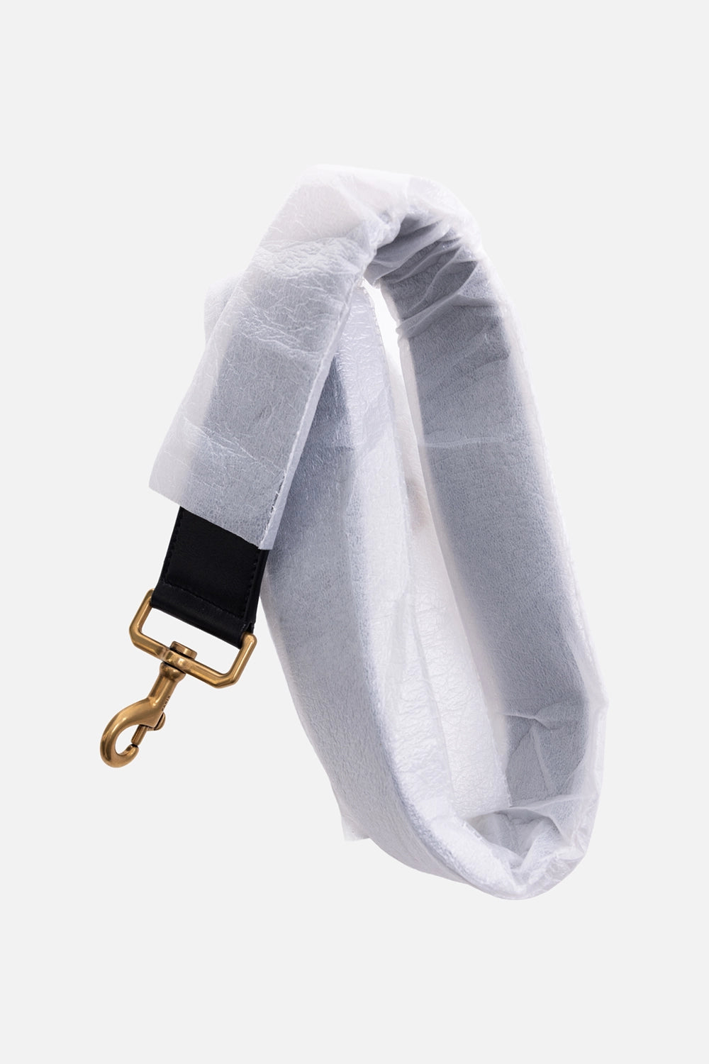 Pre-owned Saint Laurent unisex travel bag in black, strap close-up, gold swivel clip and leather tab