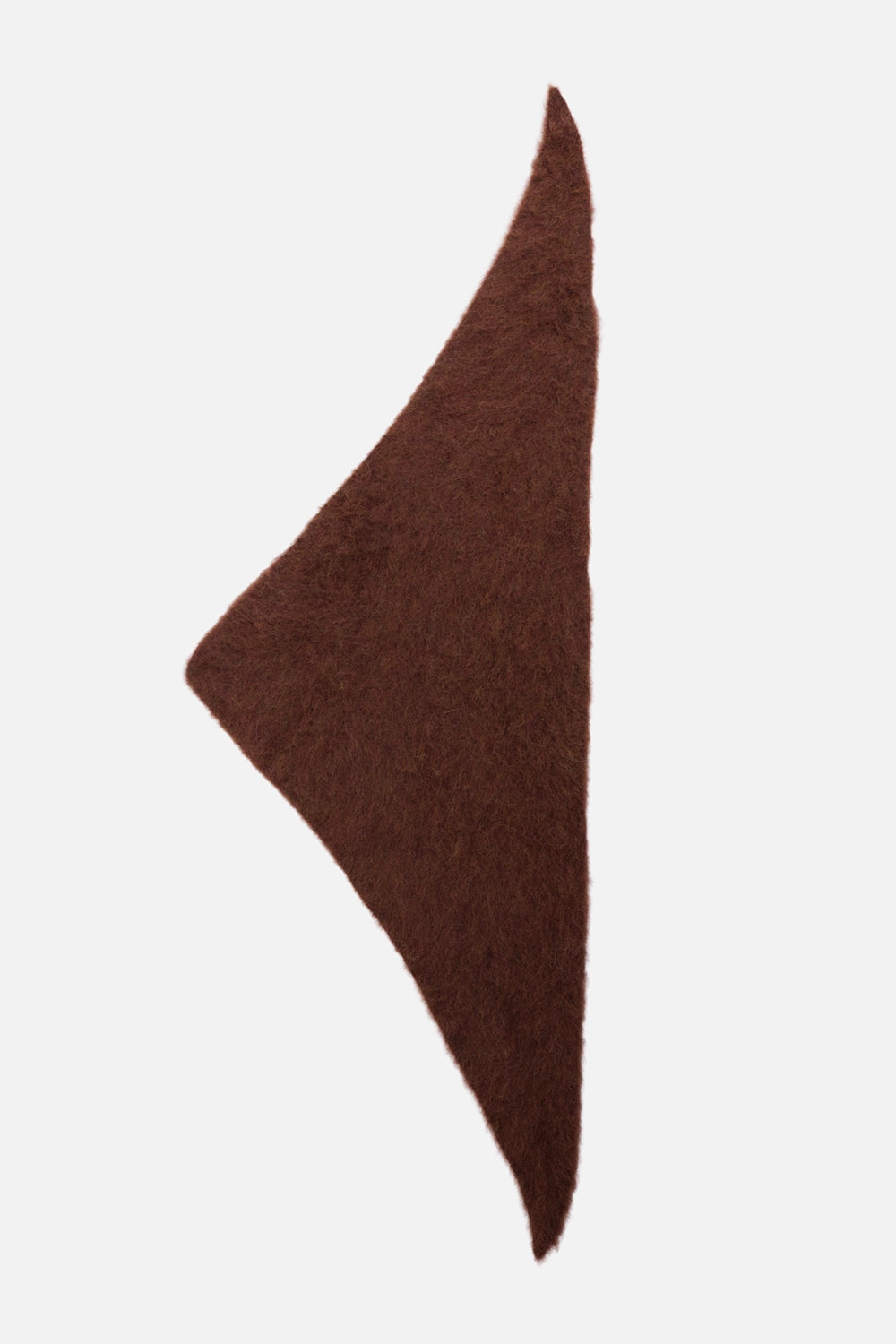 Uma Wang triangle scarf in mustard, front view with elongated pointed ends and brushed fuzzy texture