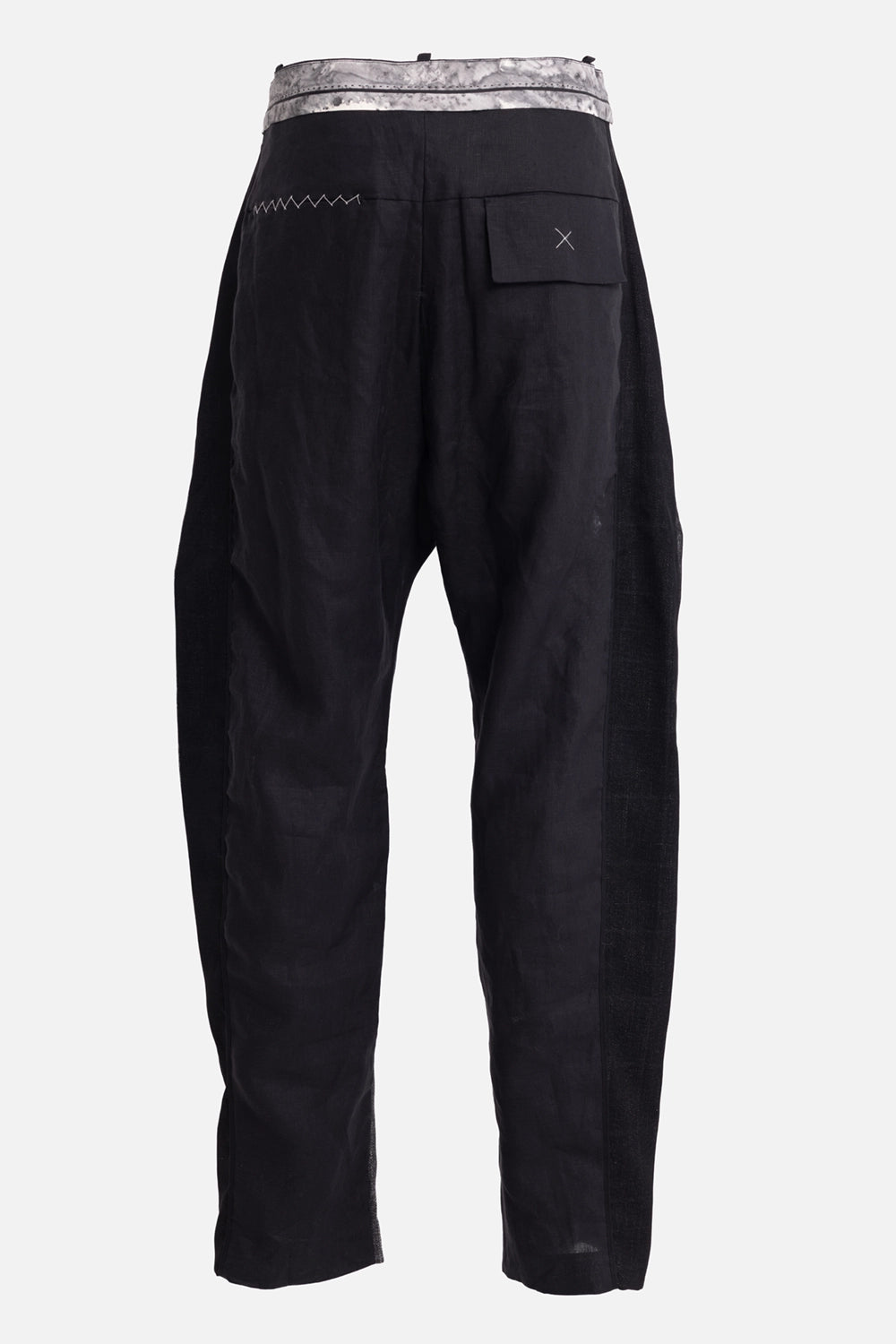 Giovanni Cavagna men's trousers in black check, back view, flap pocket and zigzag stitching