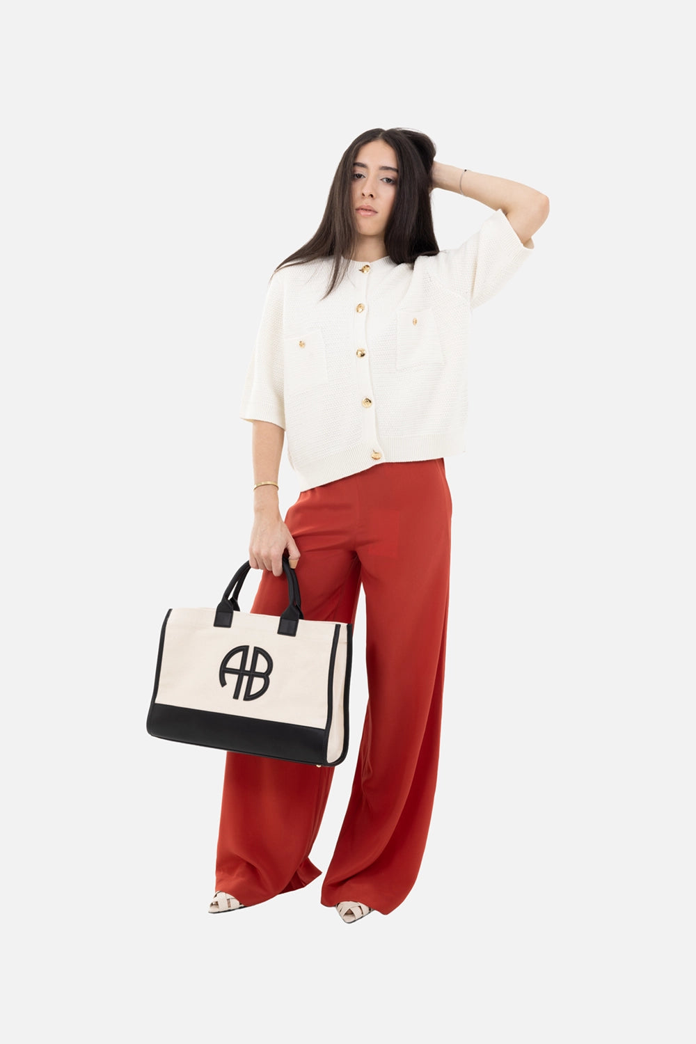 JOSEPH womens trousers in spice, on-model full-length, wide-leg silhouette with fluid silk crepe movement