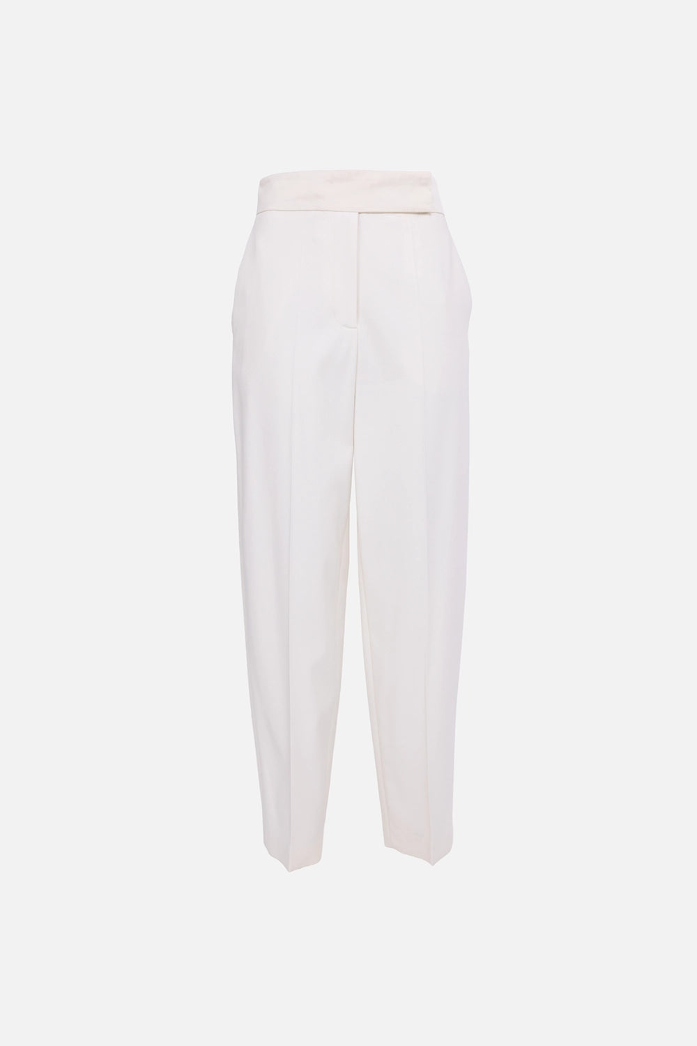 JOSEPH women’s tailored crepe trousers in wax, front view, satin faille waistband with pressed crease