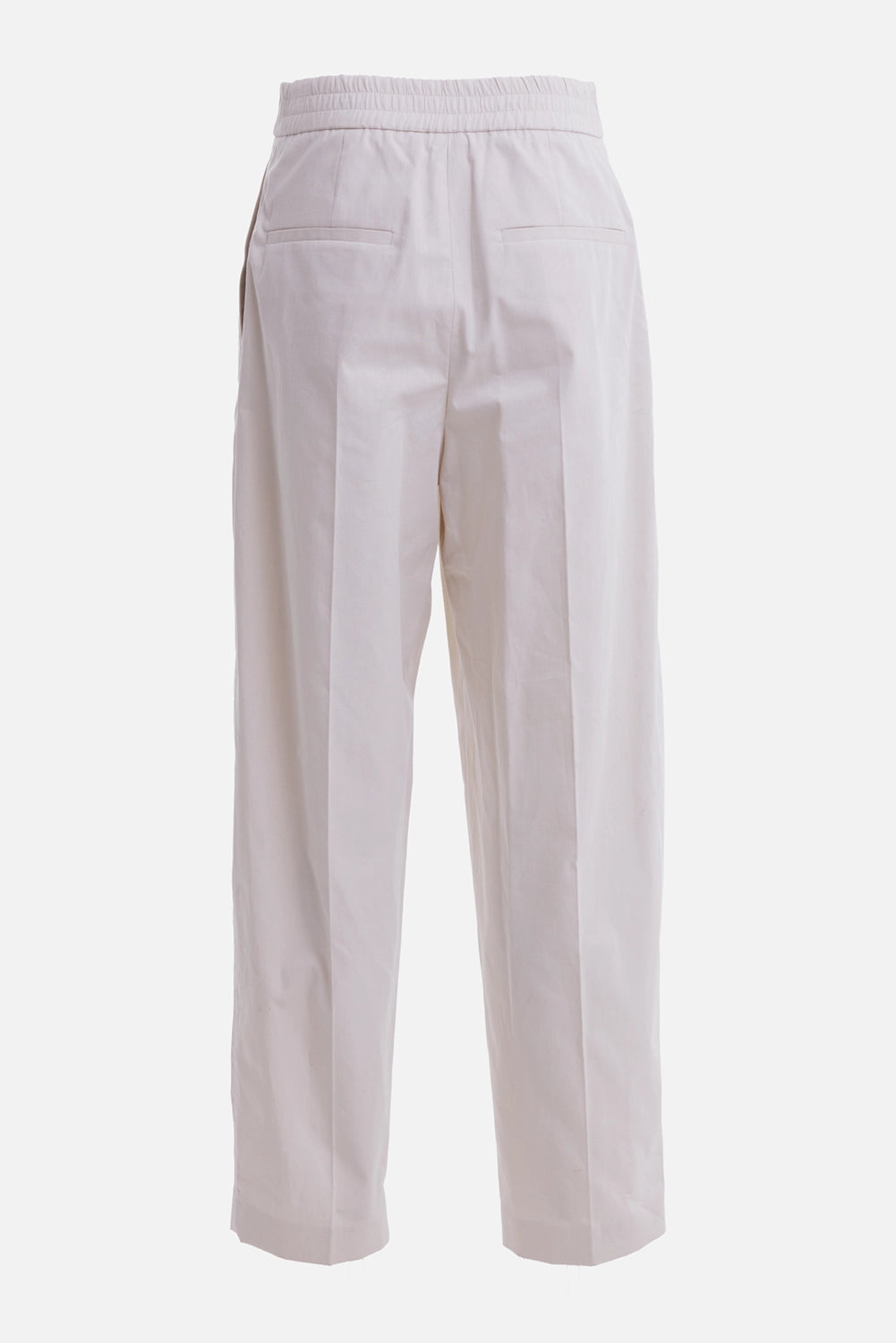By Malene Birger women's trousers in Sandstone, back view with elasticated waistband and welt pockets