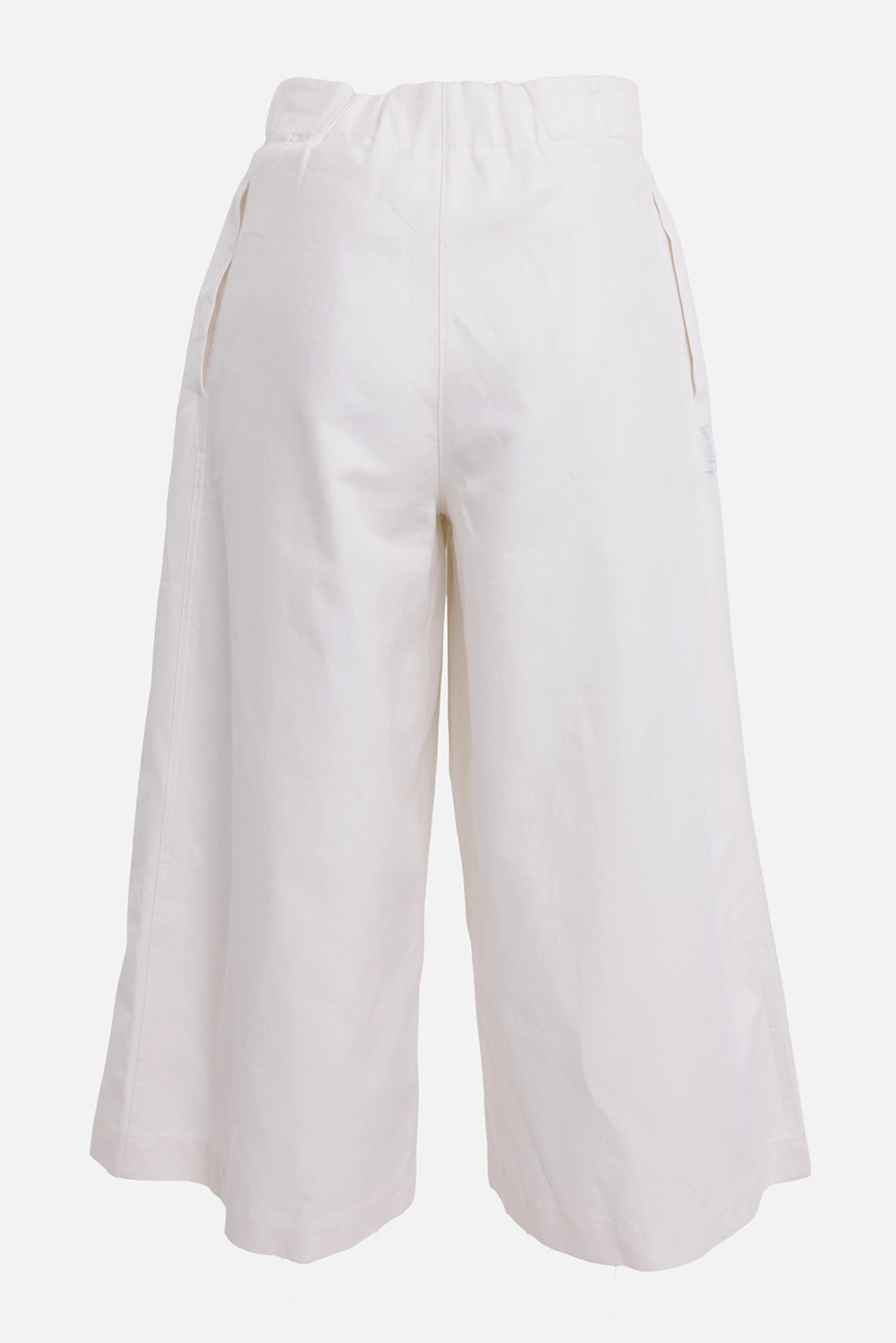 Moncler women's wide-leg culottes in off-white, back view with elasticated waist and cropped hem