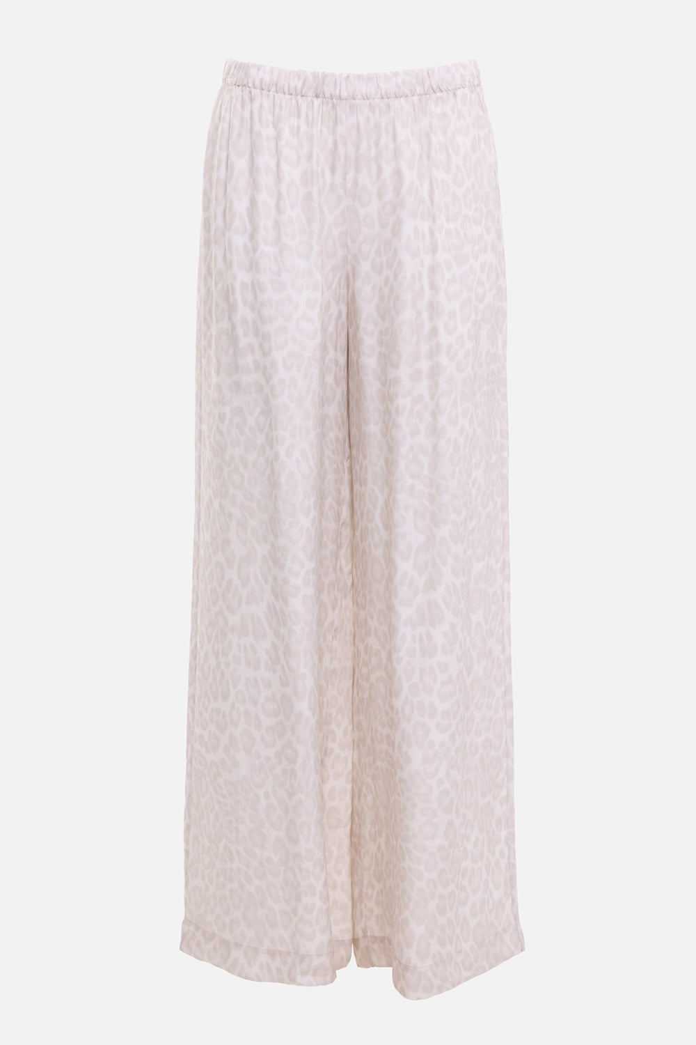Anine Bing women's wide-leg pants in washed white leopard, front view, elastic waist and wide leg