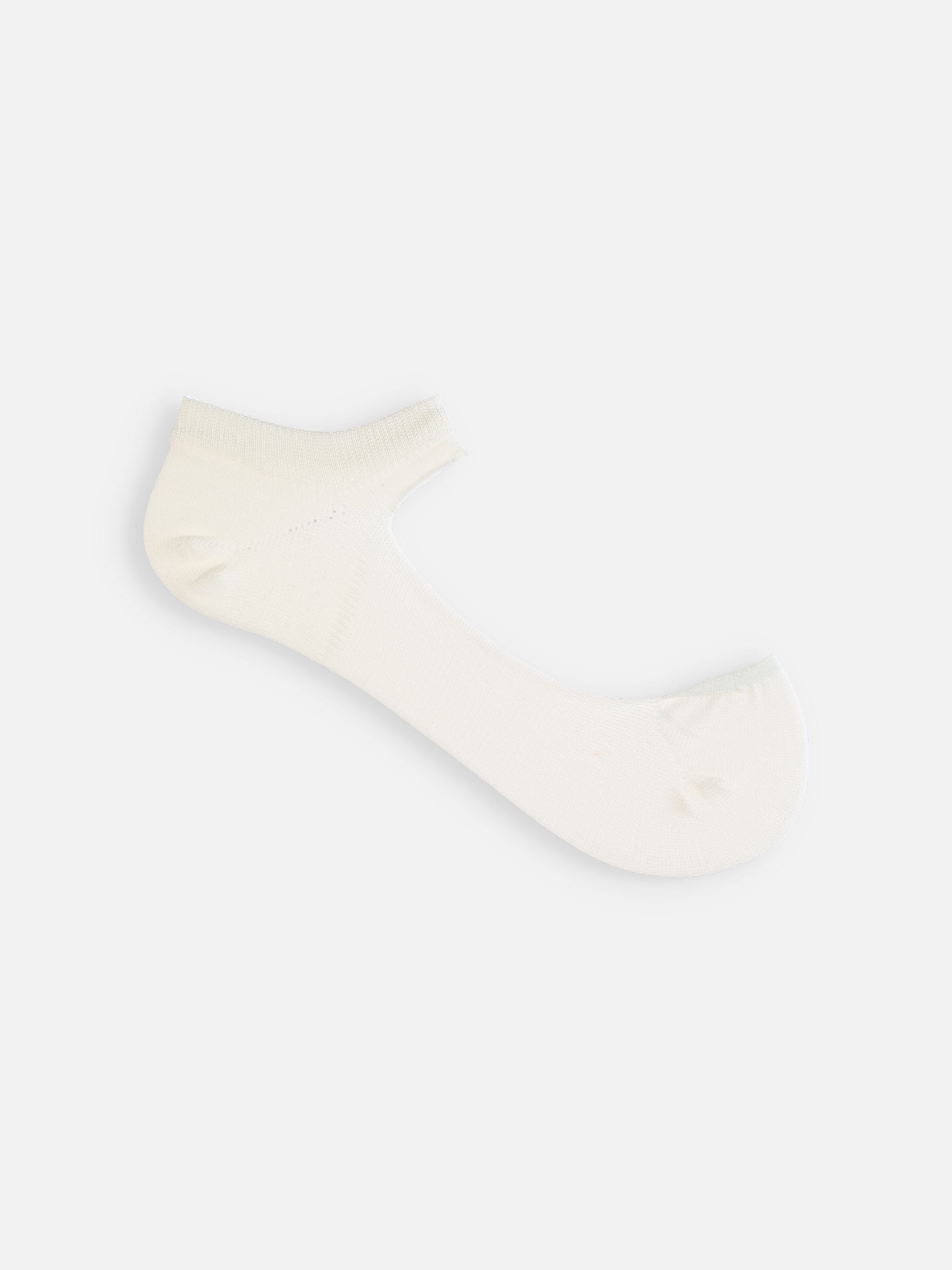 Tabio Sandal Type Sockette in white, side view showcasing seamless ankle strap design for sensitive skin comfort.