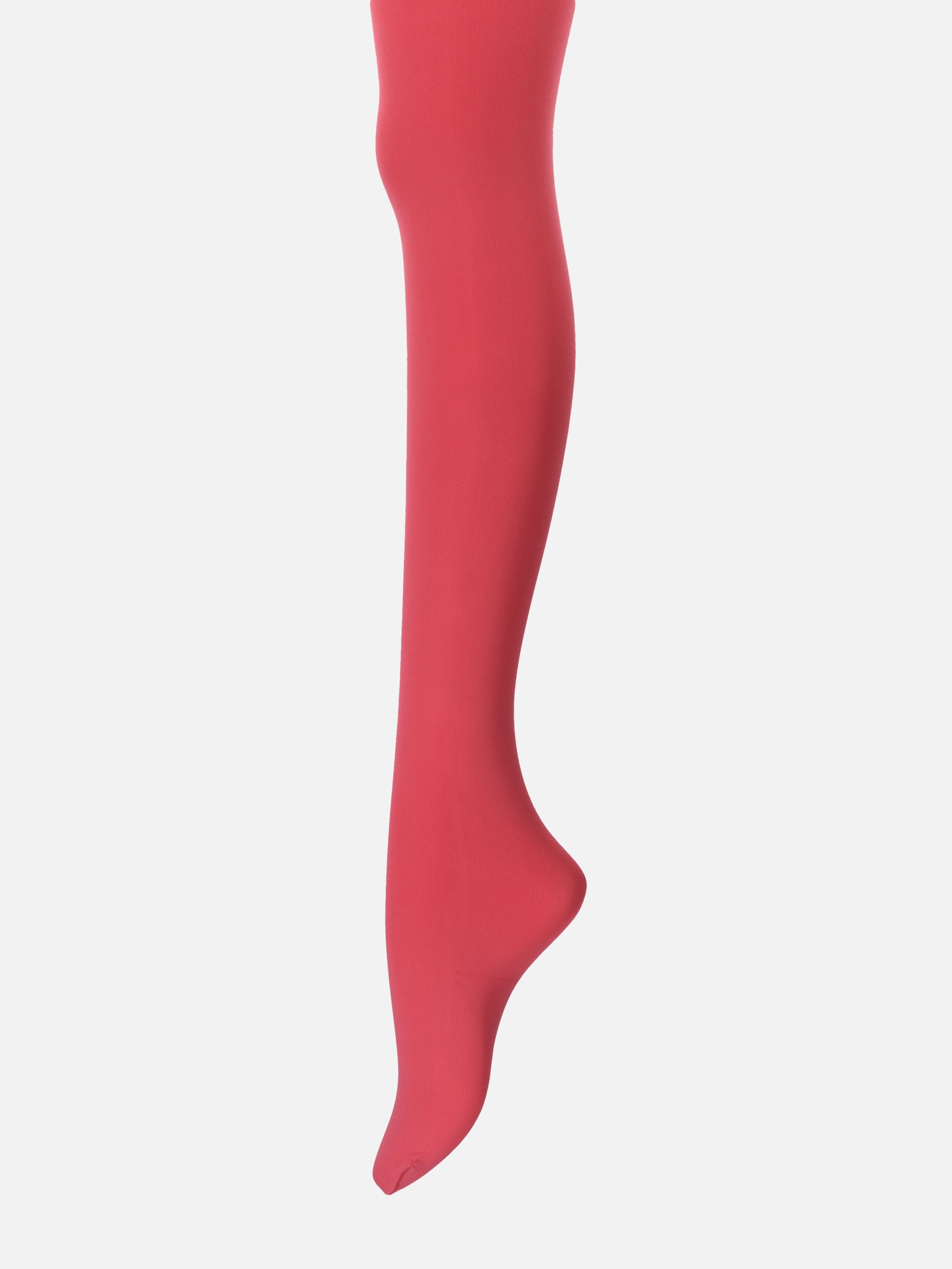 Tabio Color Premium Tights 80D in red, side view showcasing smooth, stretchy texture with plush fit.