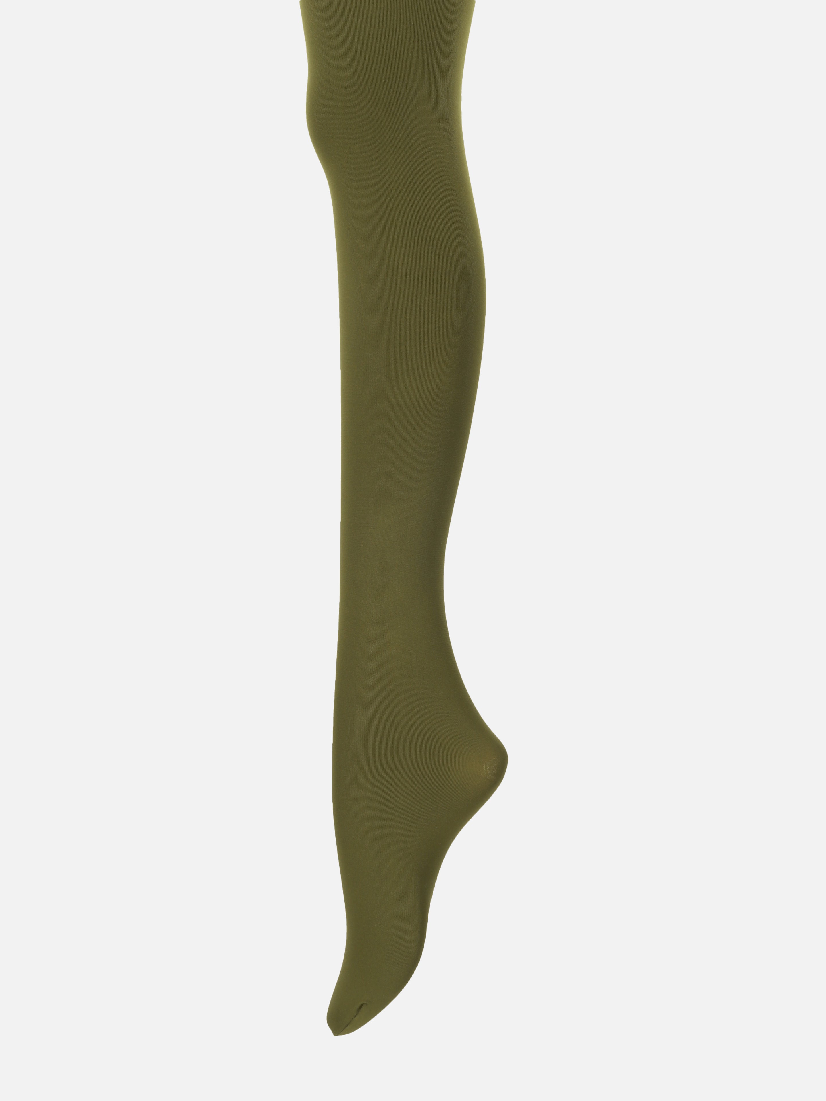 Tabio Color Premium Tights 80D in olive green, showcasing a smooth, stretchy texture ideal for all-day comfort.