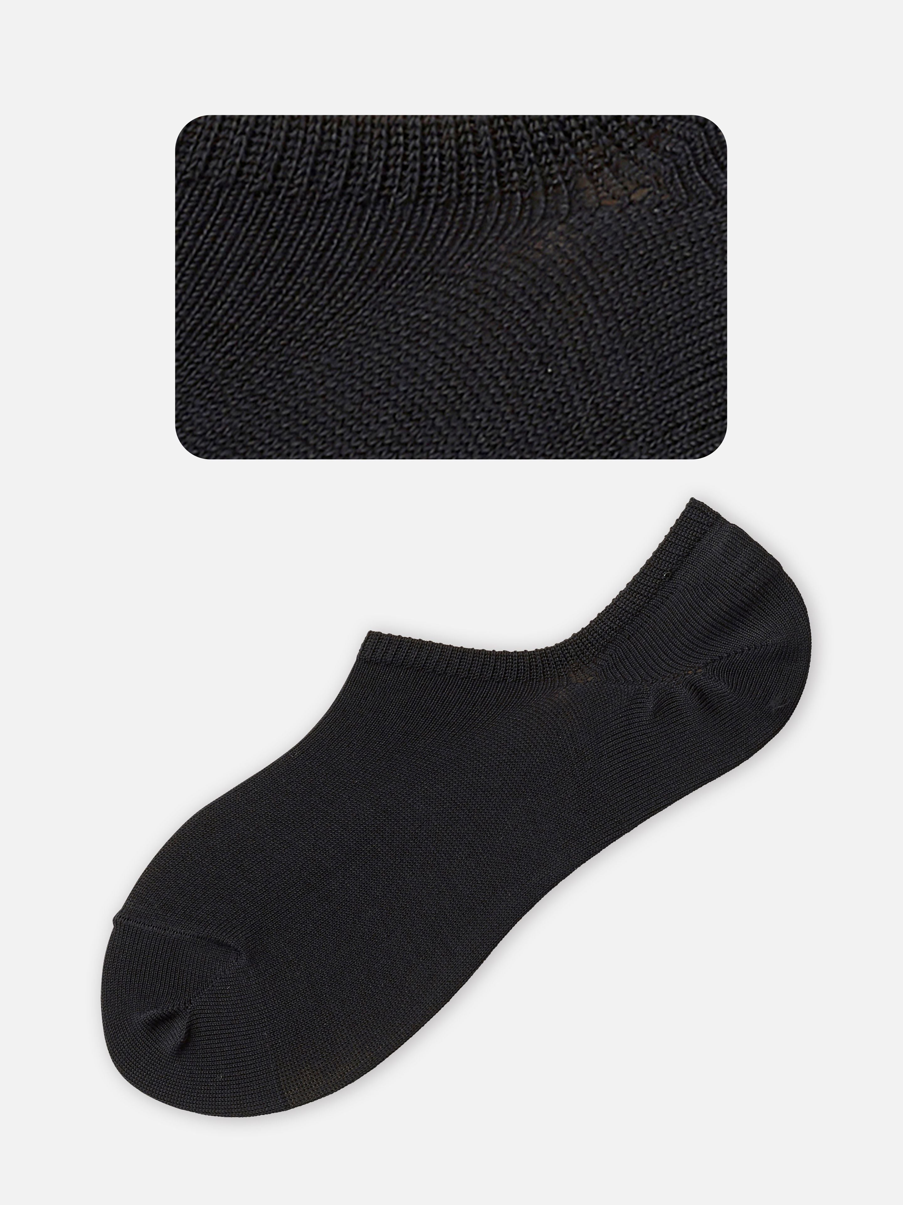 Tabio Lyocell Plain Sockettes in black, showing detailed texture and heel view with silicone anti-slip grip. Ideal for.