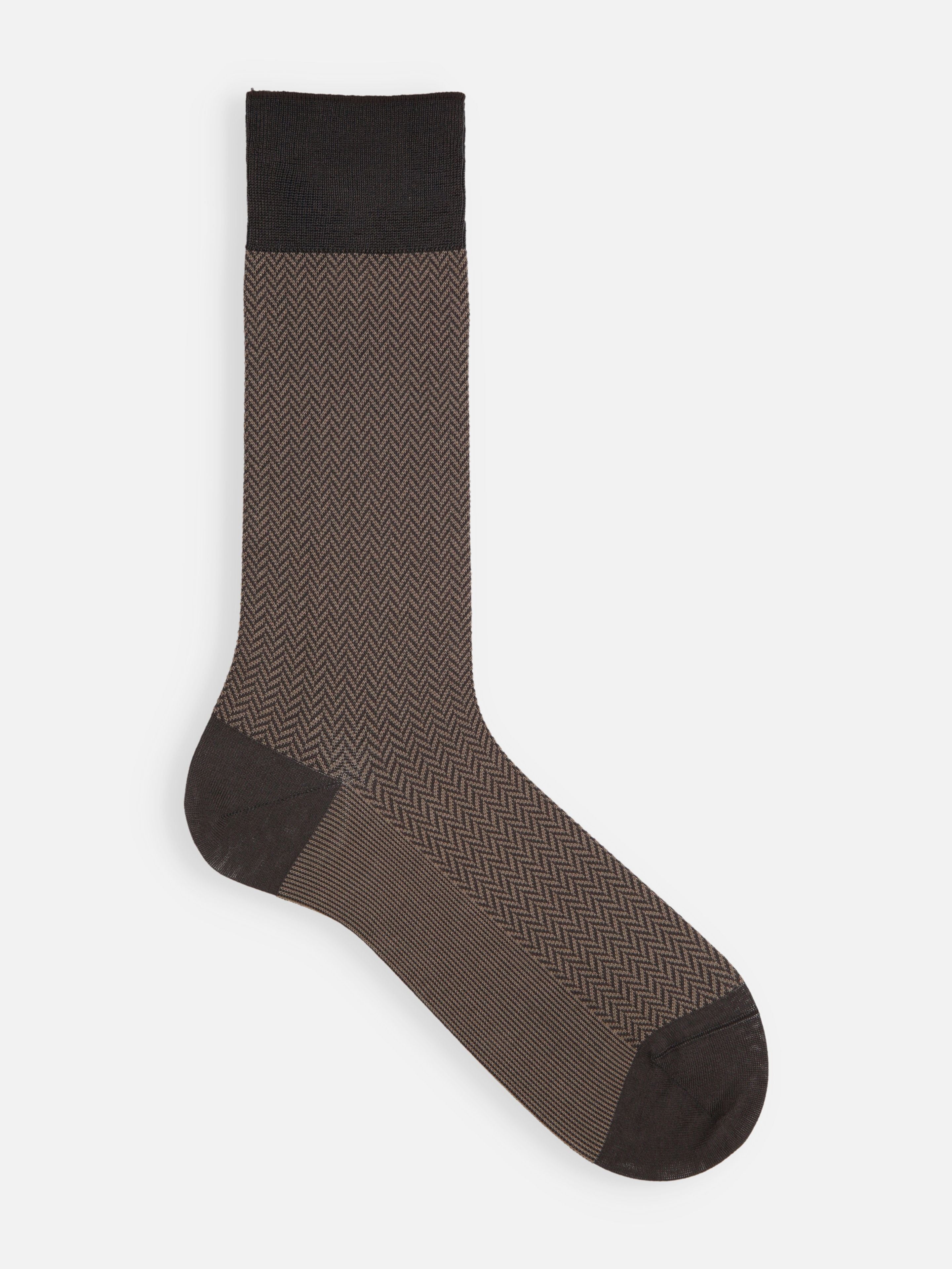Tabio Herringbone Finest Supima Mid-Calf Socks in rich brown, highlighting the intricate jacquard design and soft finish.