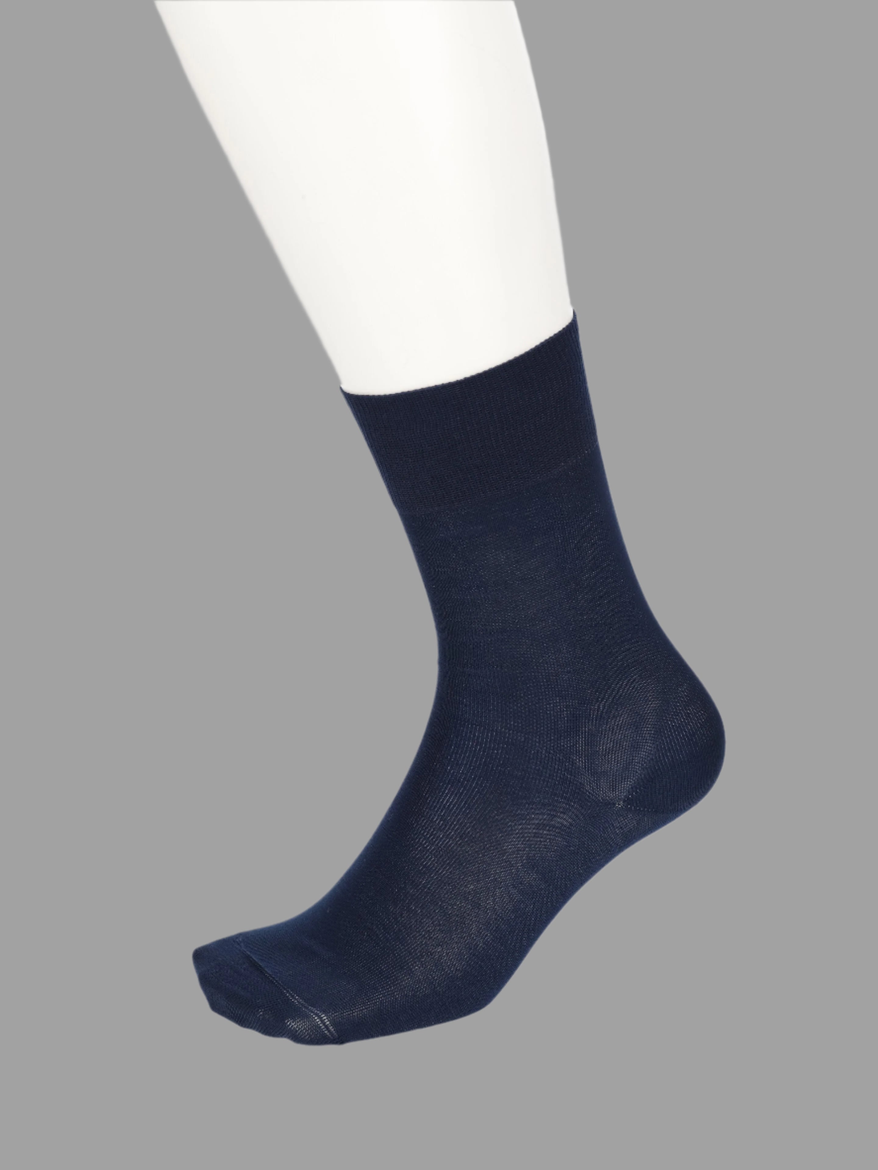 Tabio Plain High Socks in navy, showcasing mid-calf design, soft texture, and seamless flat toe for enhanced comfort.