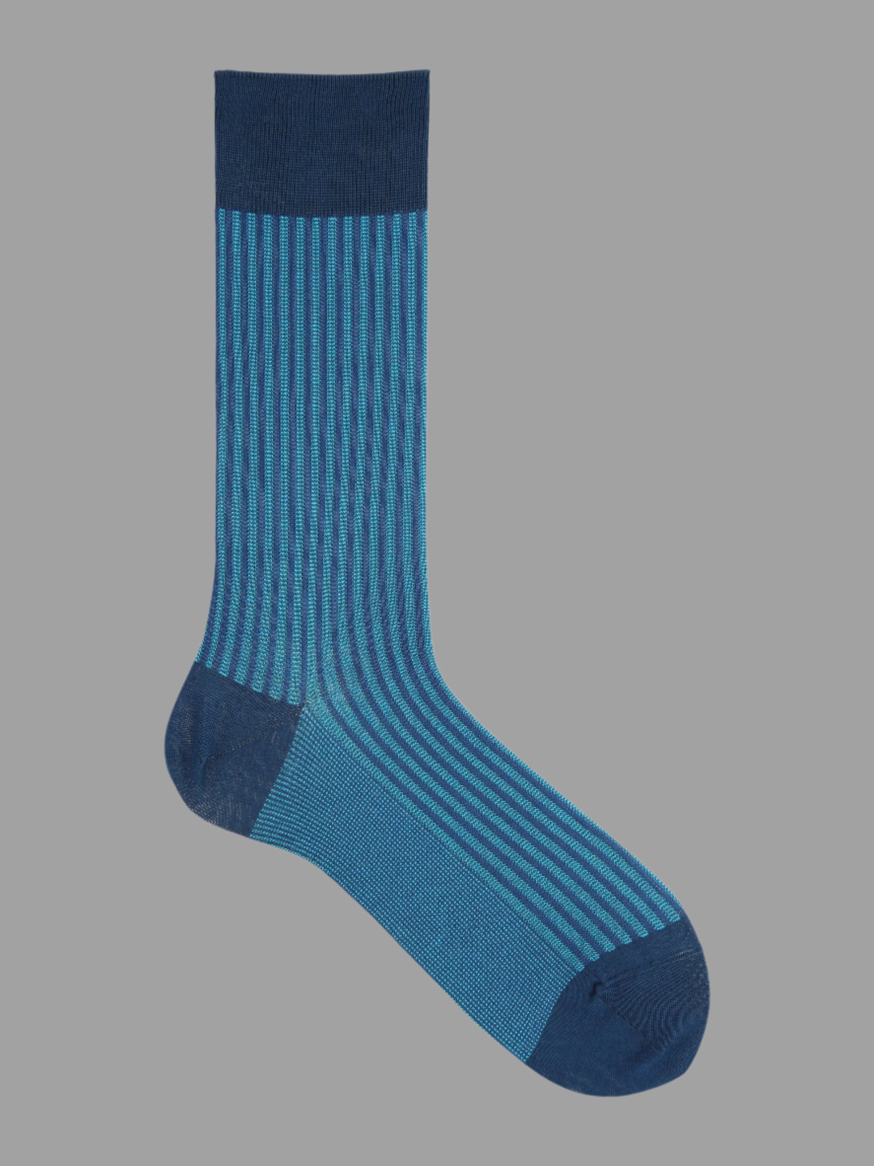 Tabio Jacquard Stripe Crew Socks, blue side view, featuring bold stripes, crafted for comfort with a soft cotton blend.