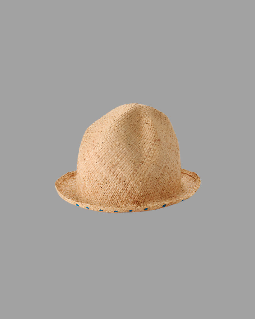 Kijima Takayuki Straw Buffalo Hat, beige raffia, front view showcasing elegant craftsmanship and modern design.