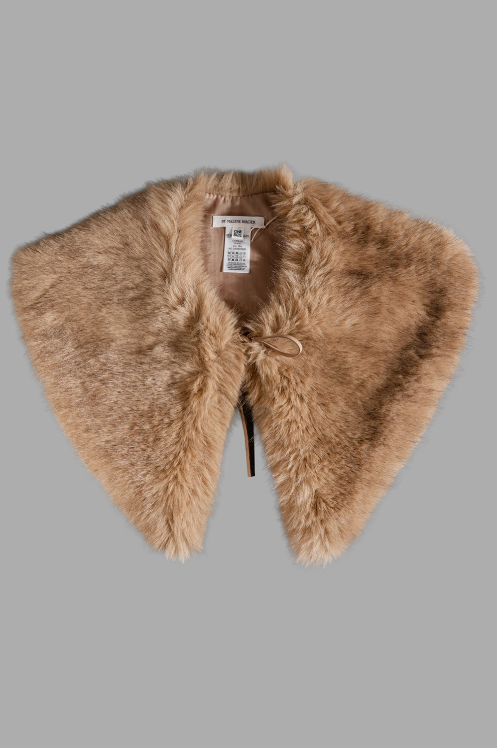 By Malene Birger Cowilla Faux-Fur Collar in tannin, front view showing plush texture and adjustable slender tie.