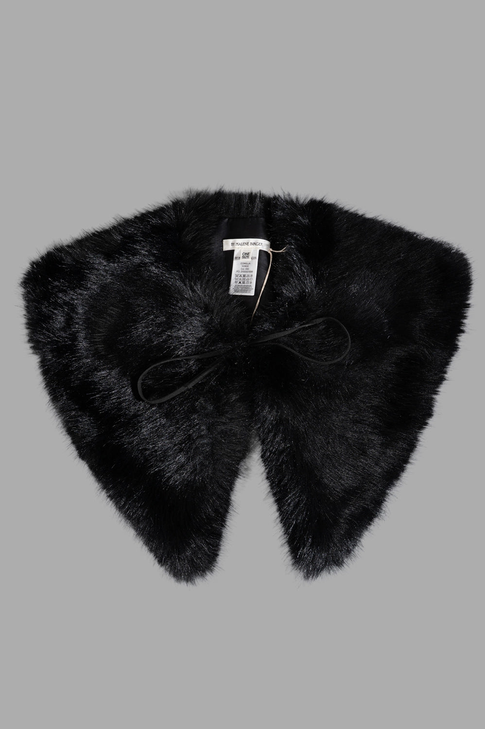 By Malene Birger Cowilla Faux-Fur Collar in black, featuring a sleek tie, plush texture, and V-shaped silhouette for elegant layering.