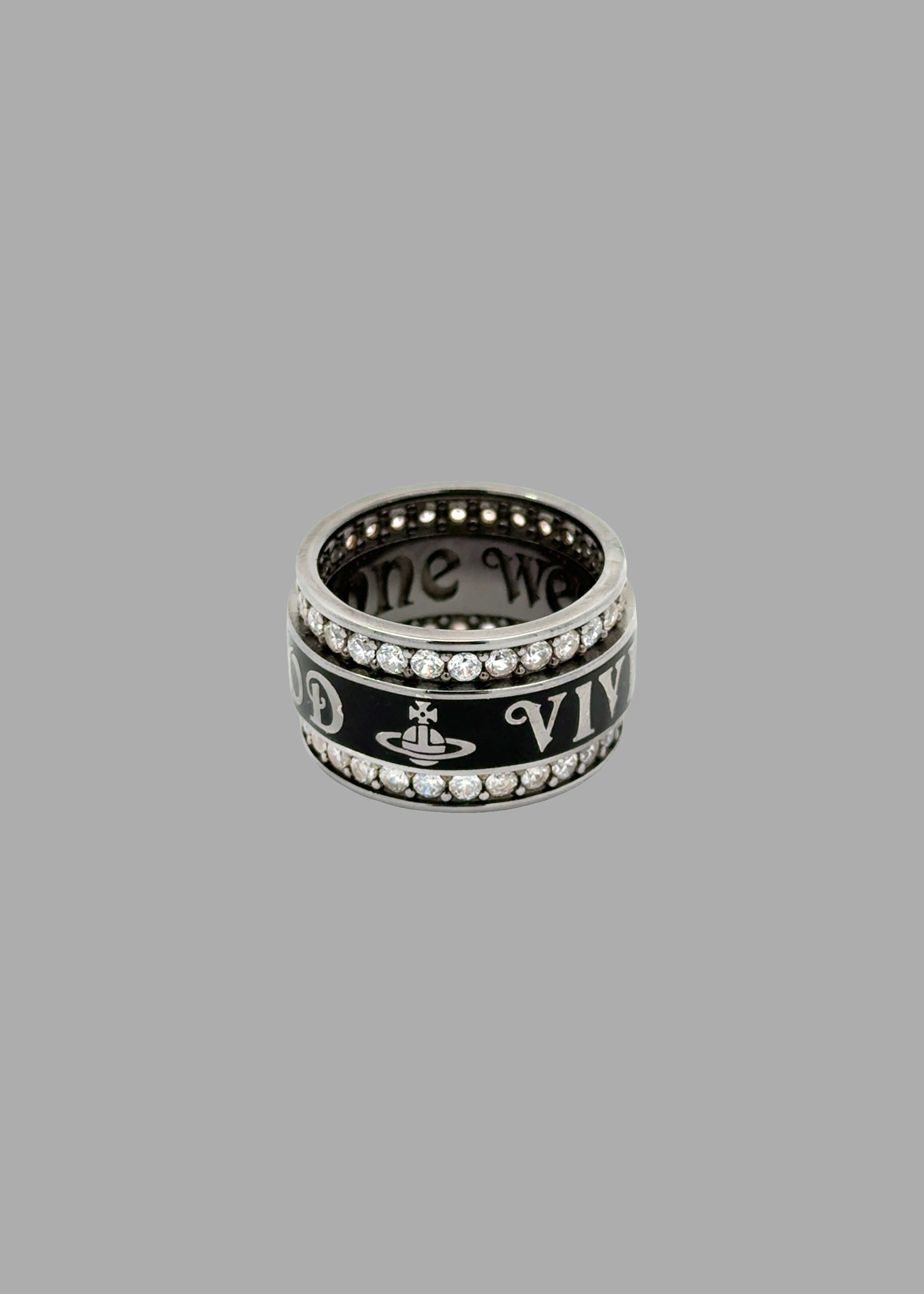 Vivienne Westwood Jacob Ring in Platinum with striking enamel stripe and zirconia accents, highlighting the side profile.