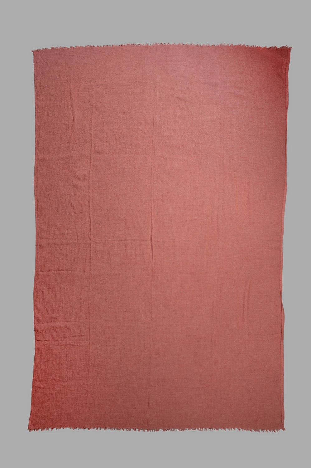 Rick Owens Emily Scarf in Rosewood, generous rectangular design with lightly frayed edges, showcasing soft, muted color.