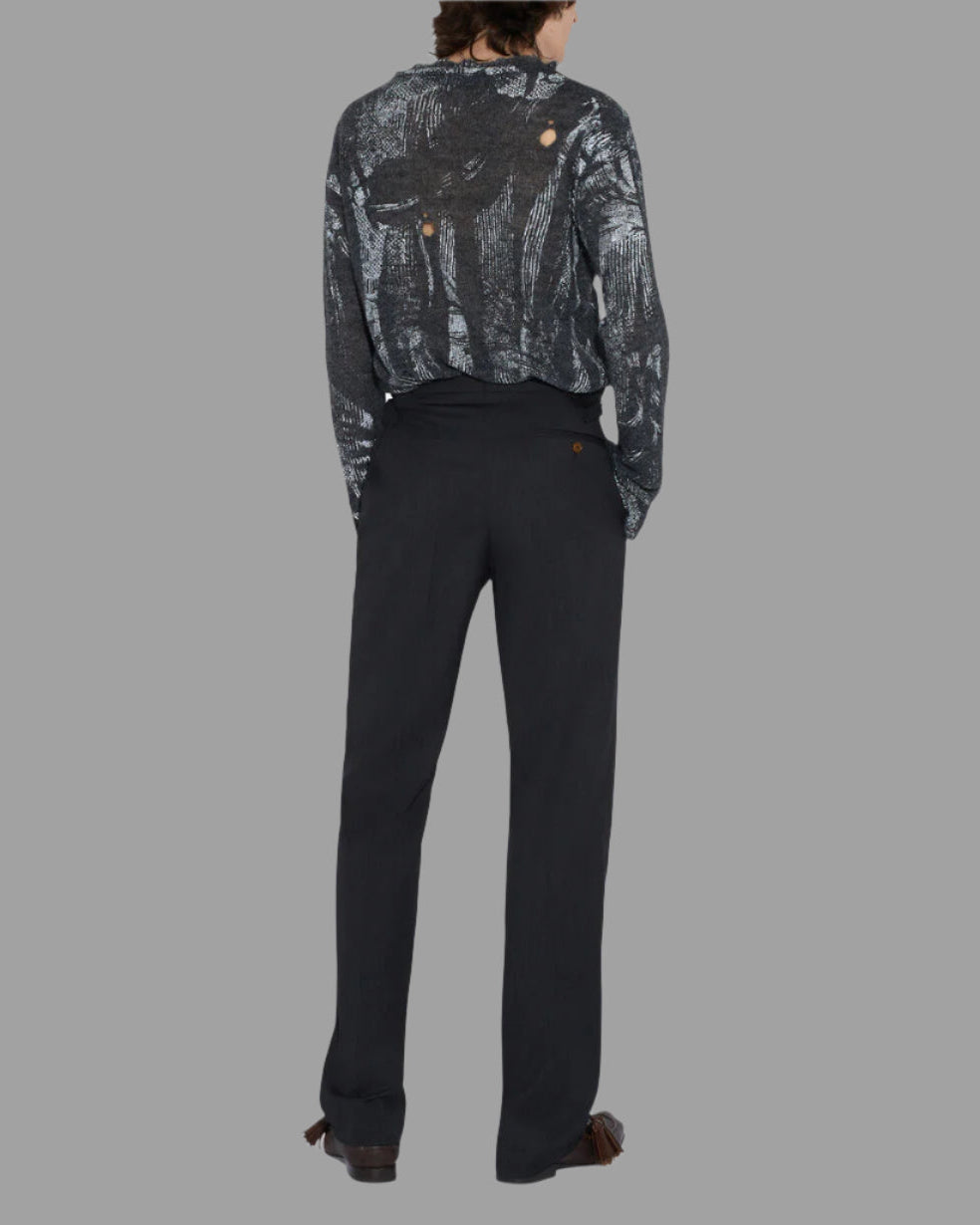 Vivienne Westwood Hi-Vis Jumper in grey alpaca blend, featuring raw edges and original openings, shown from the back.
