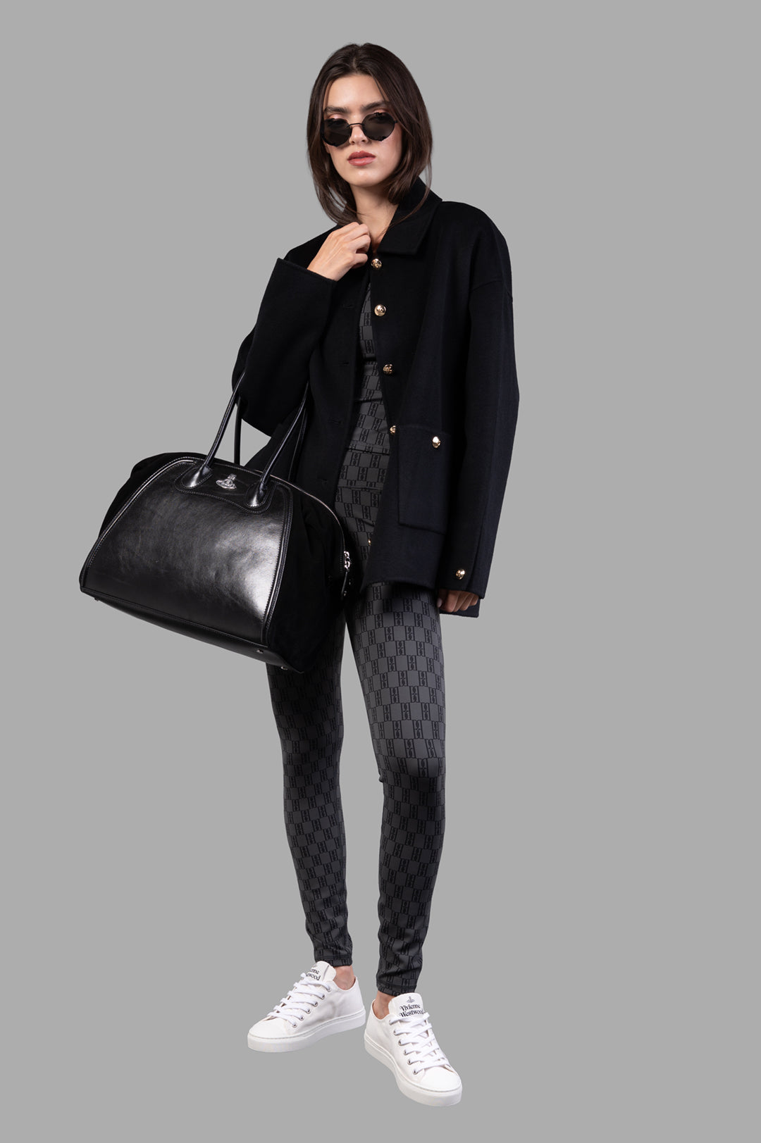 Anine Bing Luca Jacket in Black Cashmere, front view on model, showcasing utility-inspired design and wool-cashmere texture.